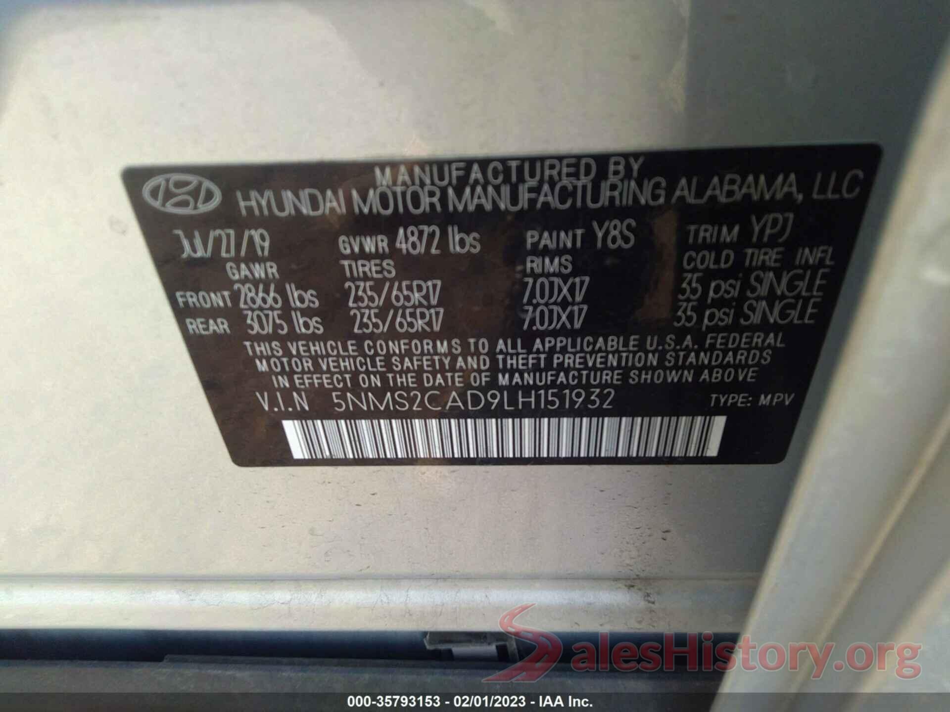 5NMS2CAD9LH151932 2020 HYUNDAI SANTA FE