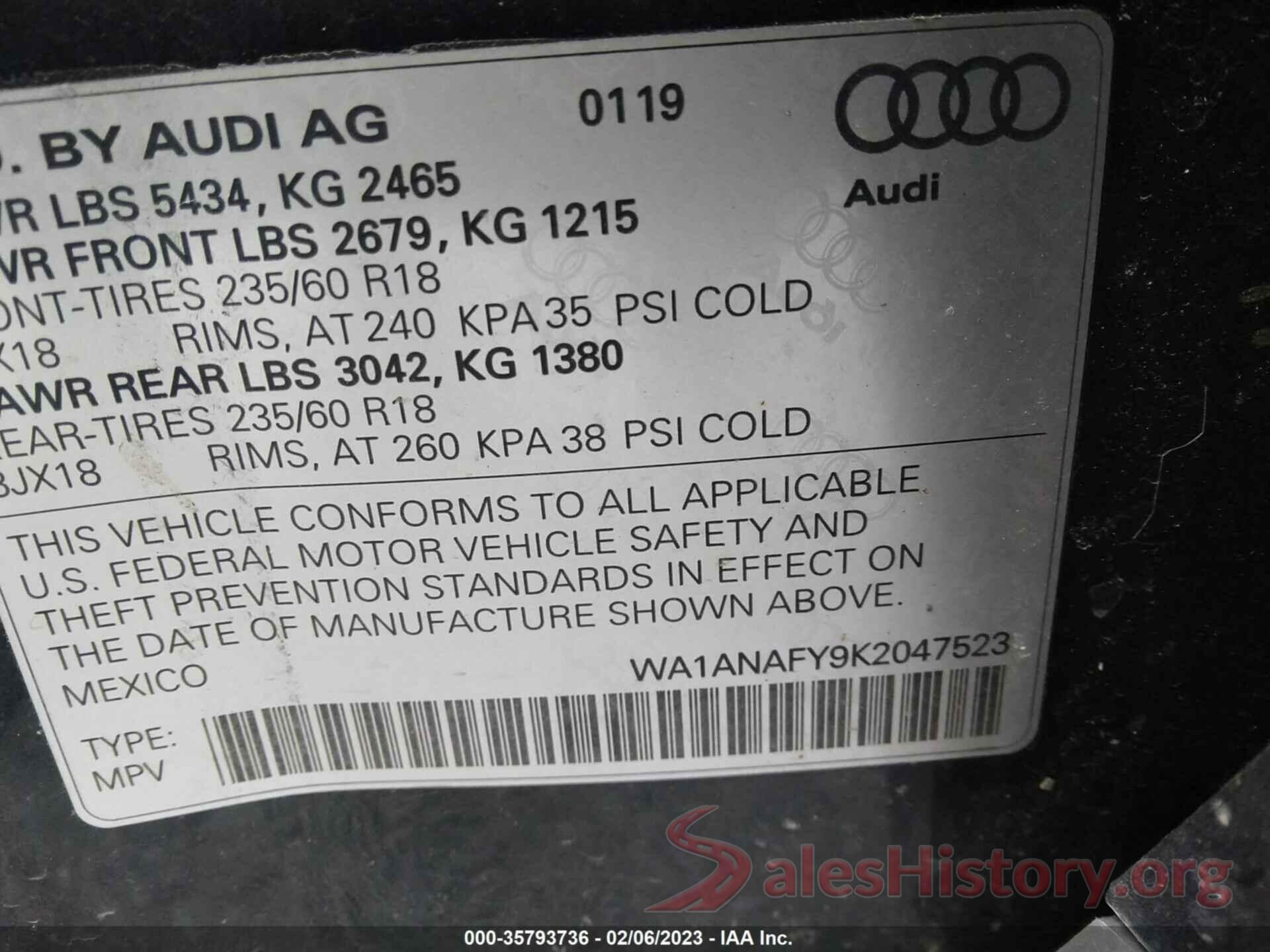 WA1ANAFY9K2047523 2019 AUDI Q5