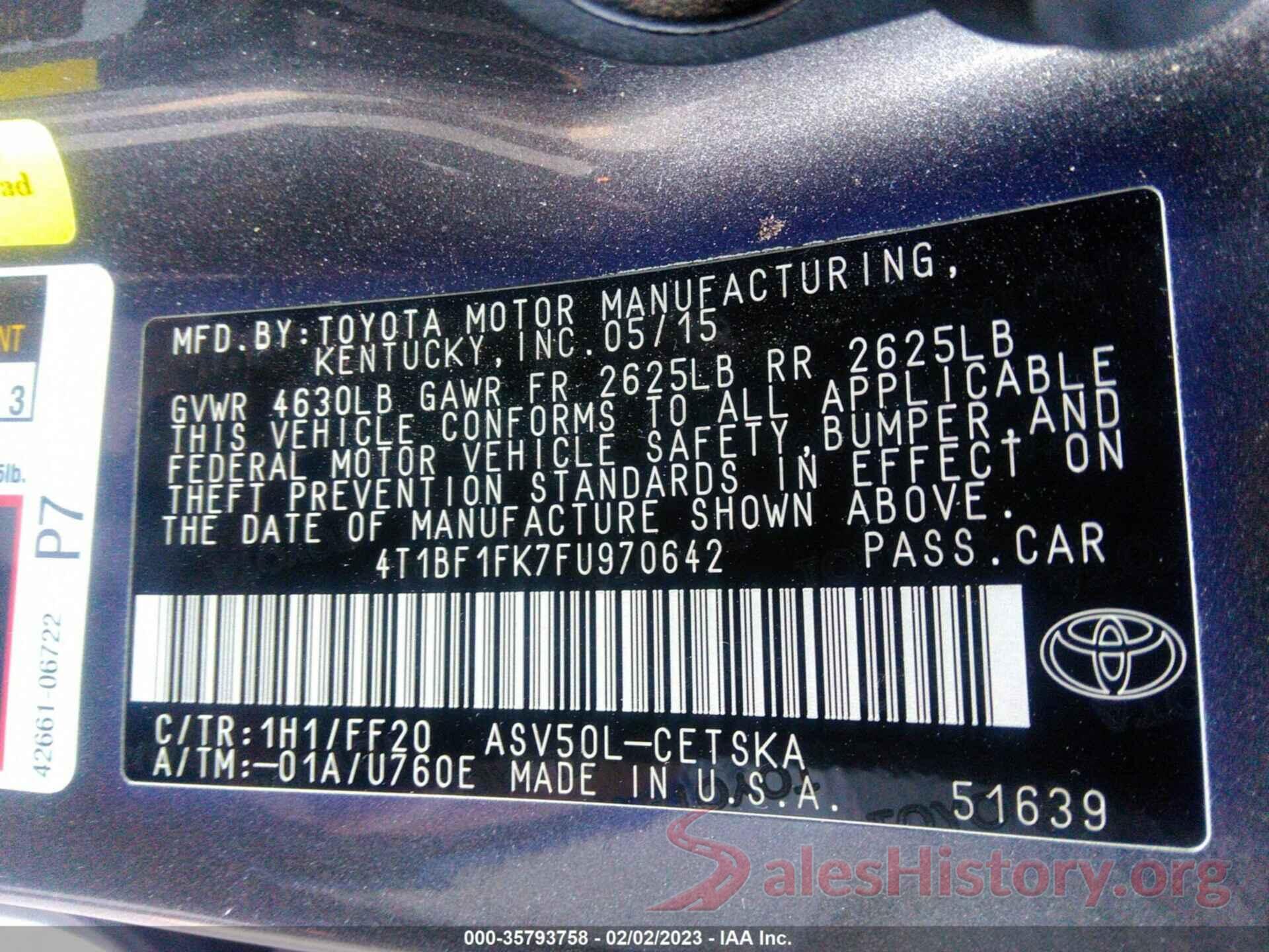 4T1BF1FK7FU970642 2015 TOYOTA CAMRY