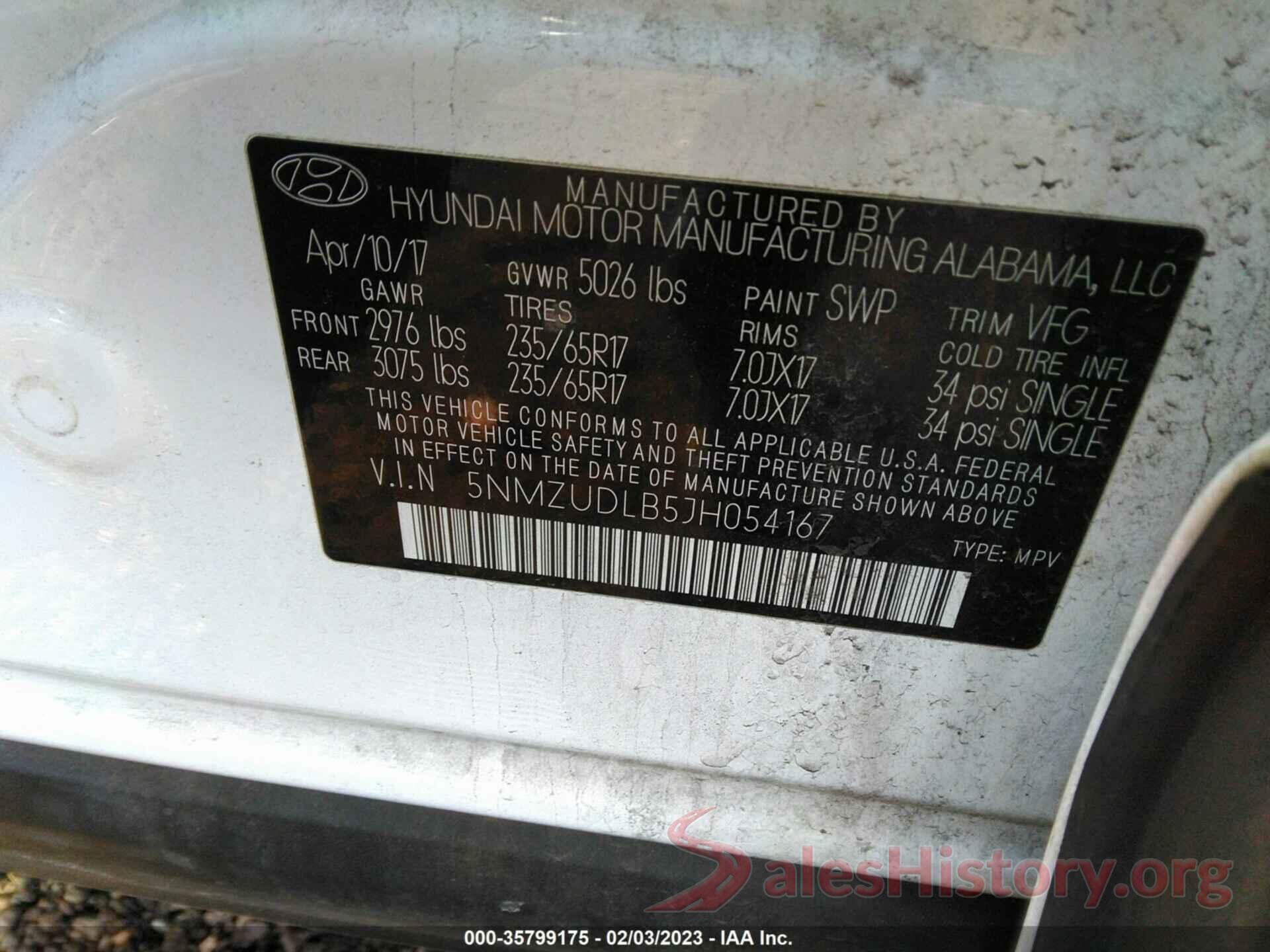 5NMZUDLB5JH054167 2018 HYUNDAI SANTA FE SPORT