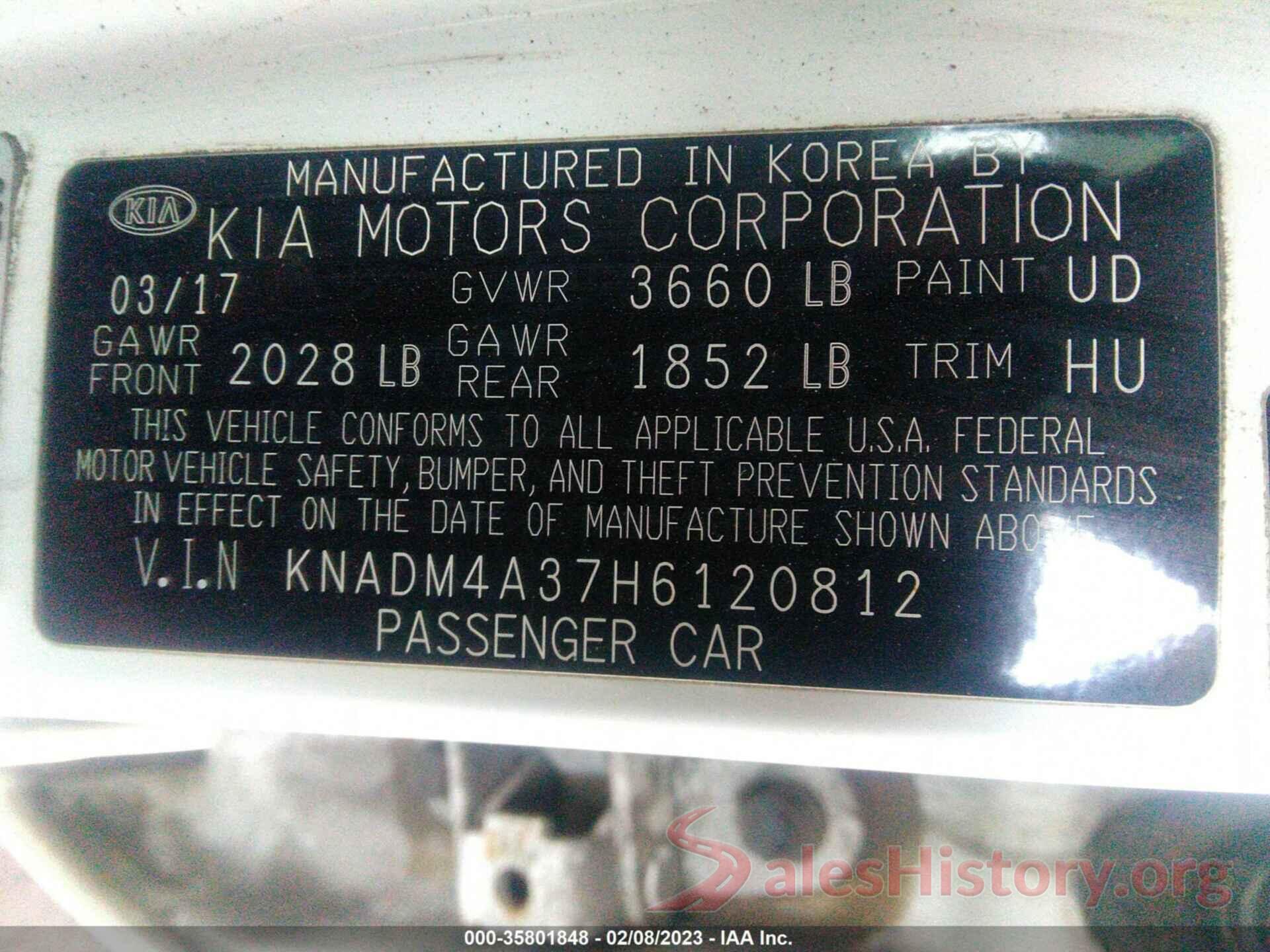 KNADM4A37H6120812 2017 KIA RIO