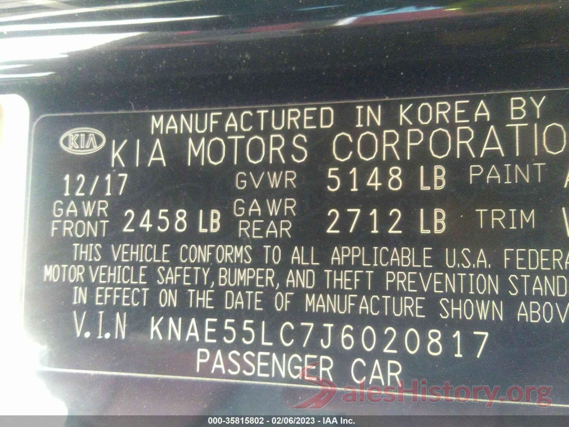 KNAE55LC7J6020817 2018 KIA STINGER