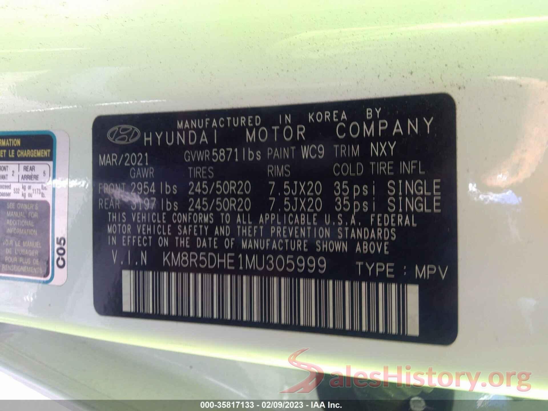 KM8R5DHE1MU305999 2021 HYUNDAI PALISADE