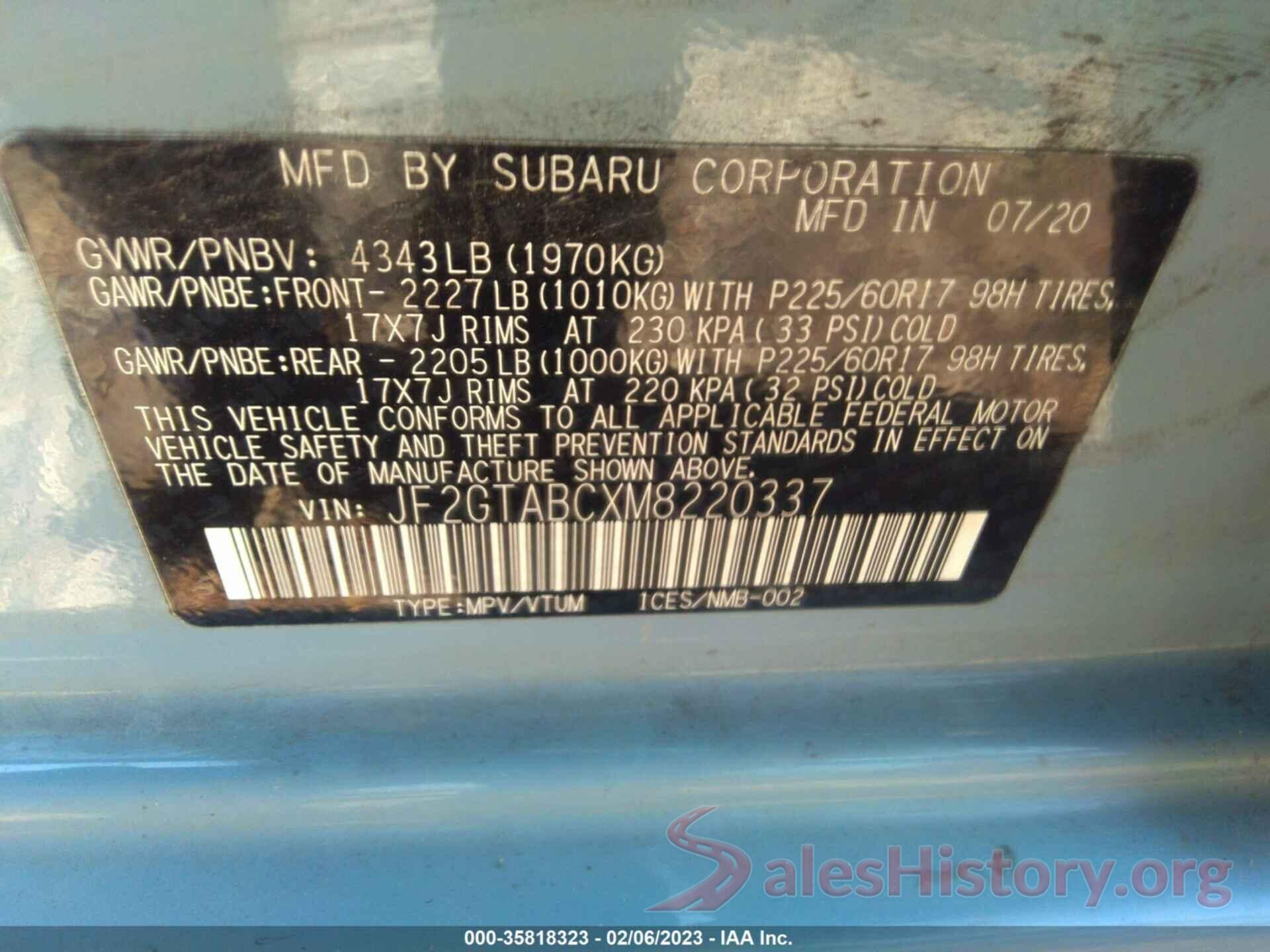 JF2GTABCXM8220337 2021 SUBARU CROSSTREK