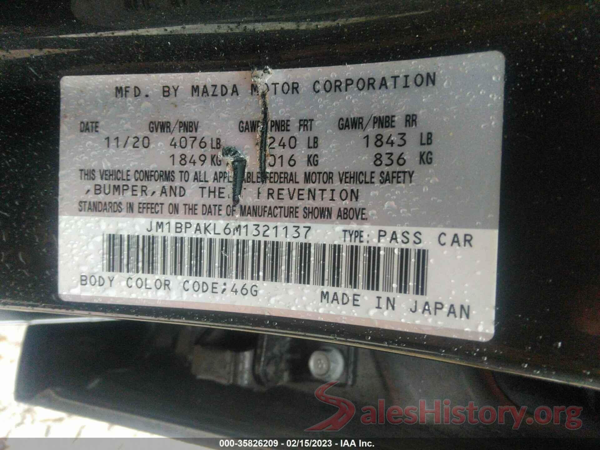 JM1BPAKL6M1321137 2021 MAZDA MAZDA3 HATCHBACK