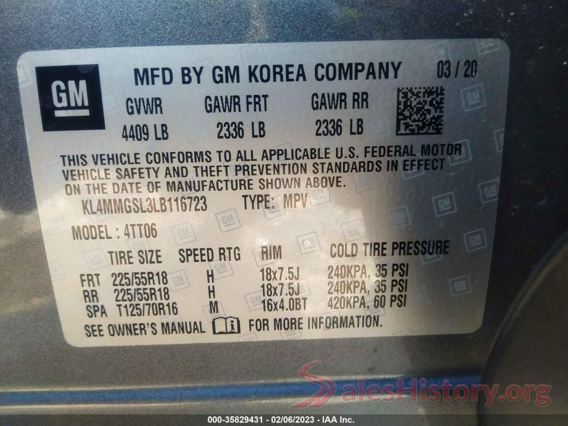 KL4MMGSL3LB116723 2020 BUICK ENCORE GX