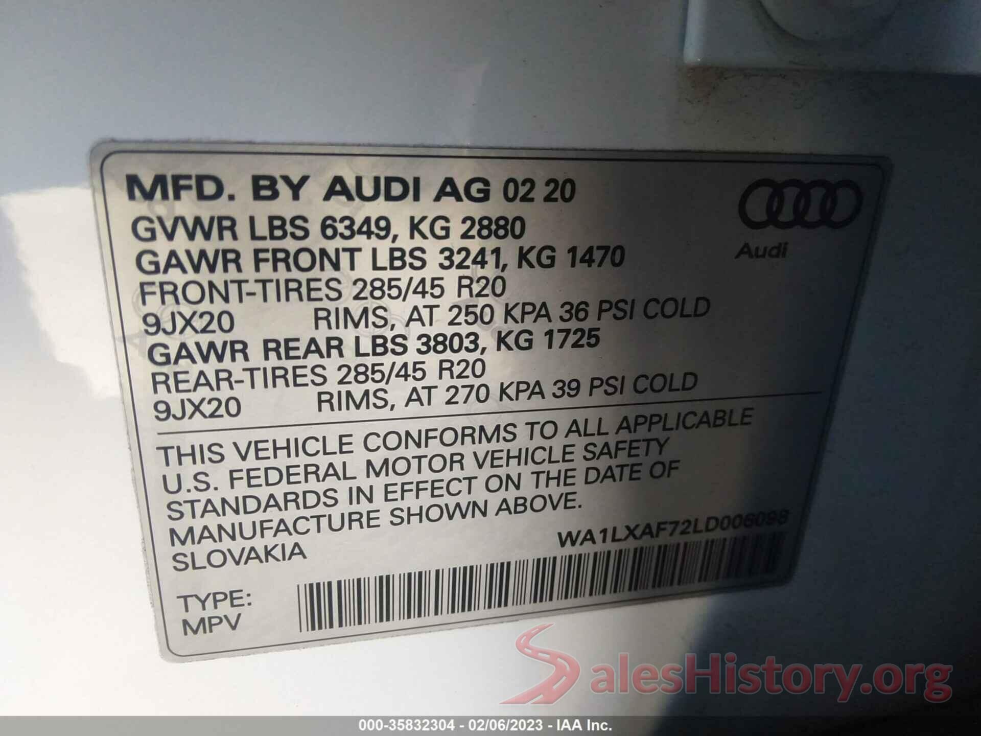 WA1LXAF72LD006098 2020 AUDI Q7