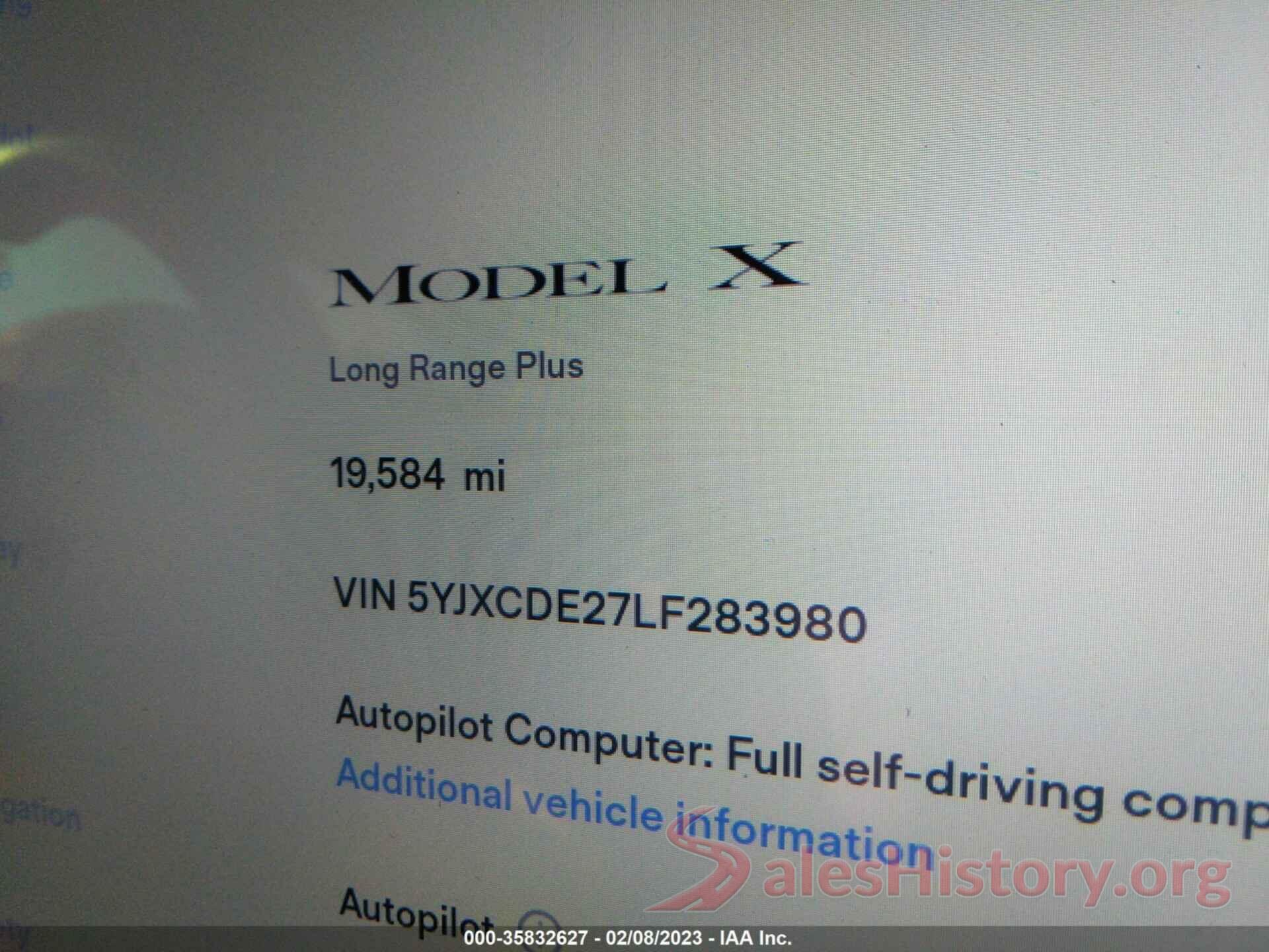 5YJXCDE27LF283980 2020 TESLA MODEL X