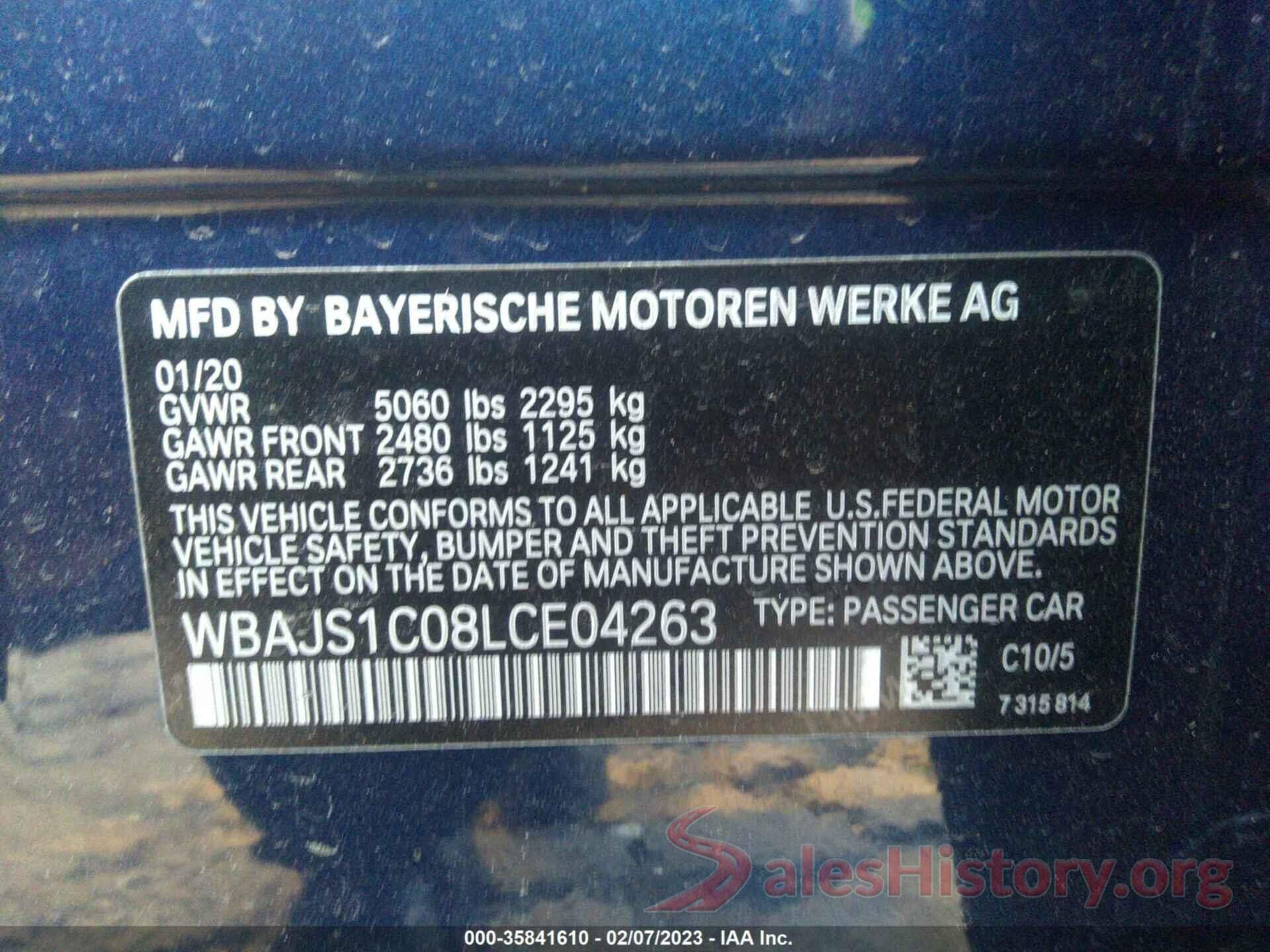 WBAJS1C08LCE04263 2020 BMW 5 SERIES