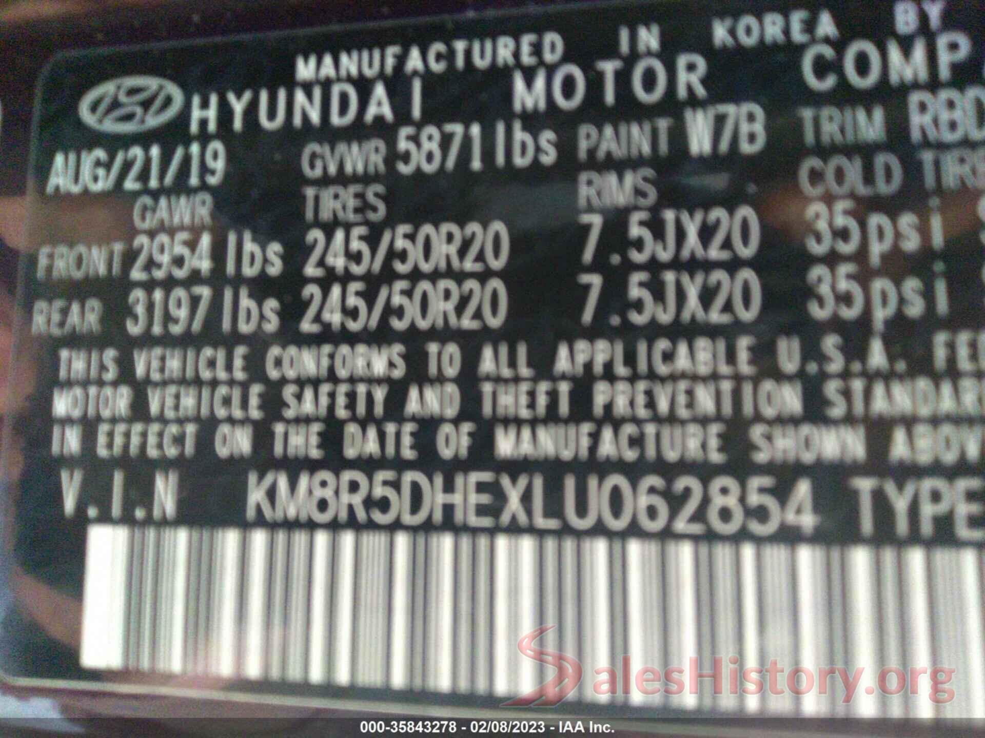 KM8R5DHEXLU062854 2020 HYUNDAI PALISADE