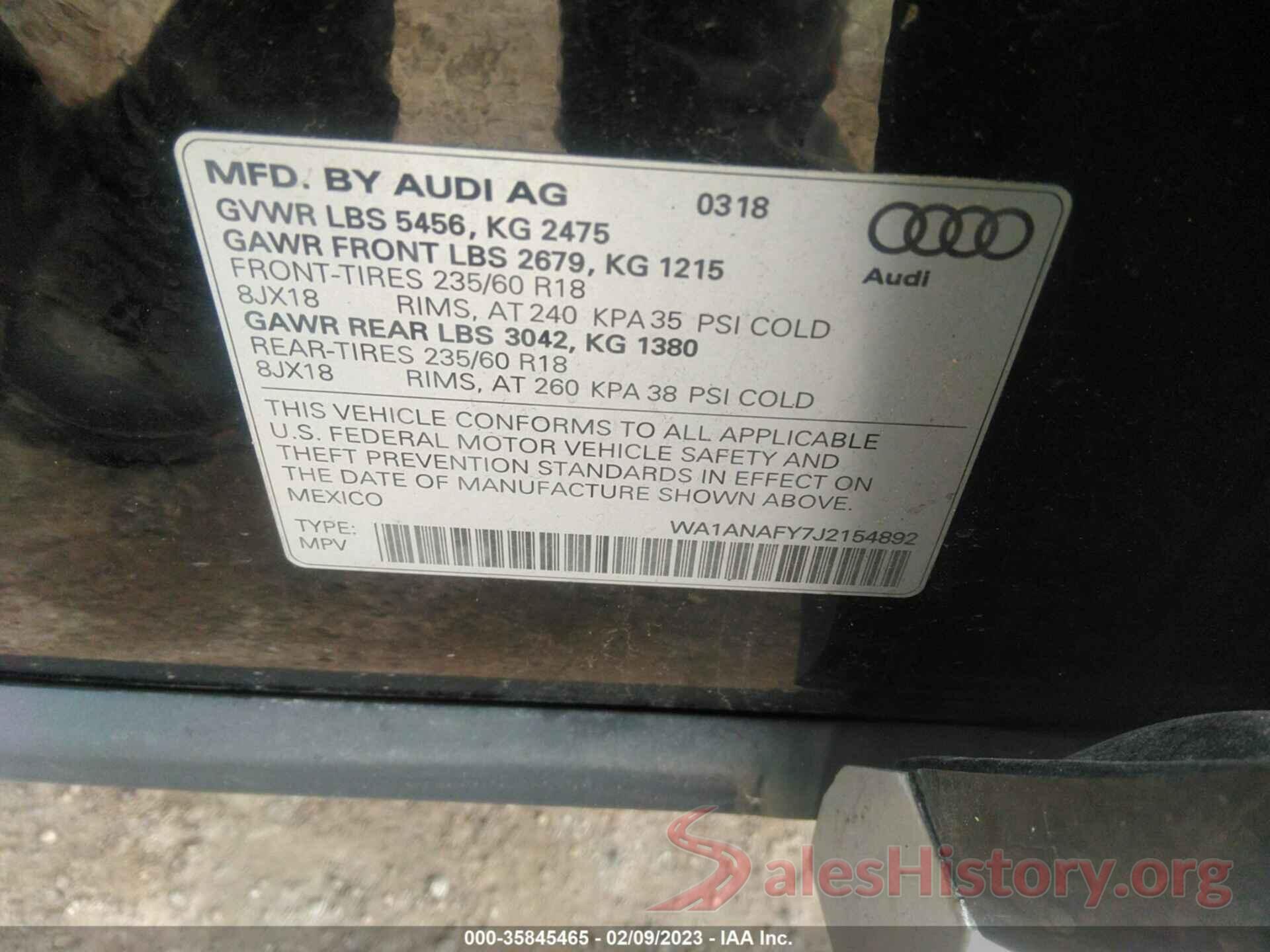 WA1ANAFY7J2154892 2018 AUDI Q5