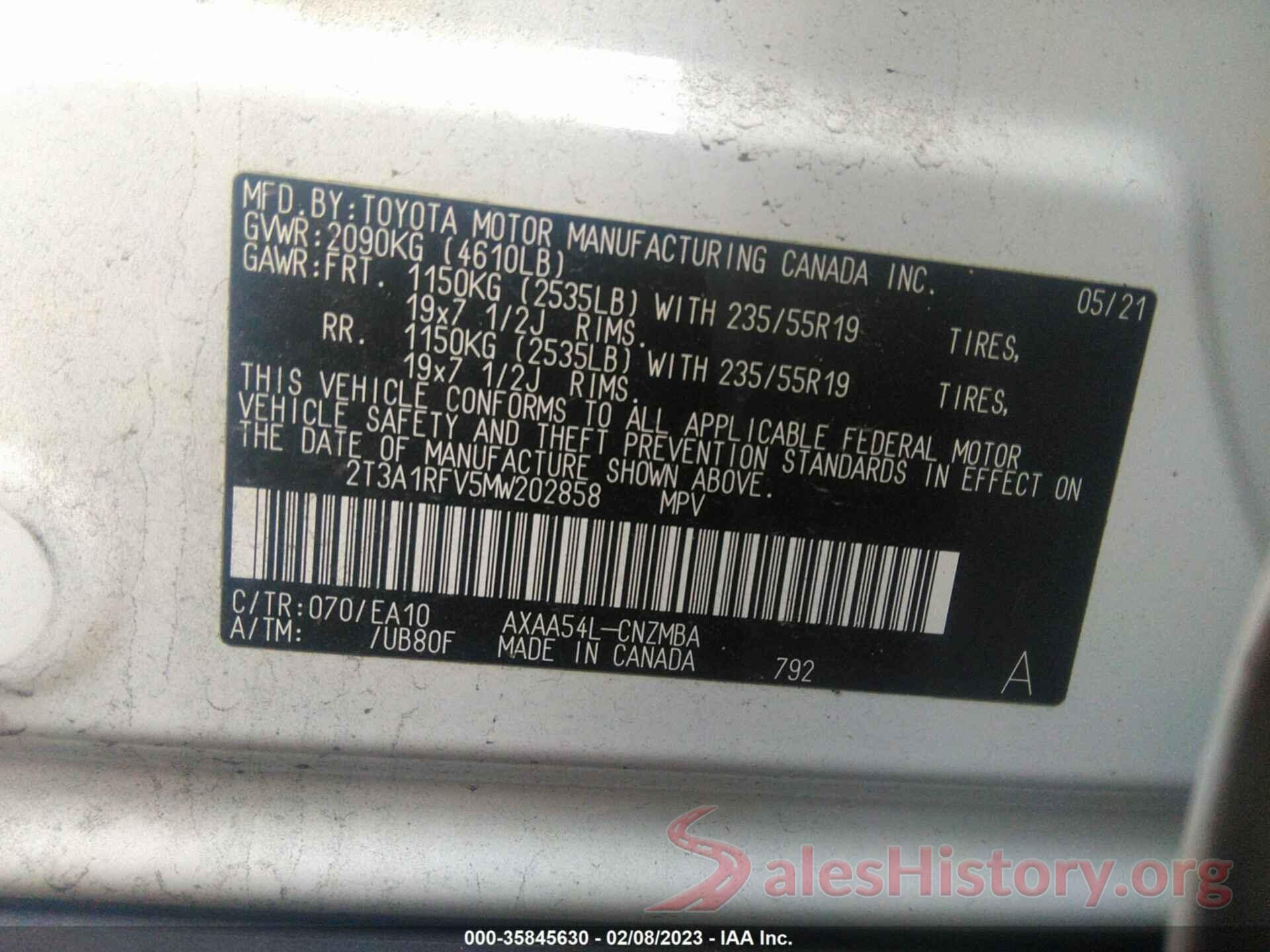 2T3A1RFV5MW202858 2021 TOYOTA RAV4