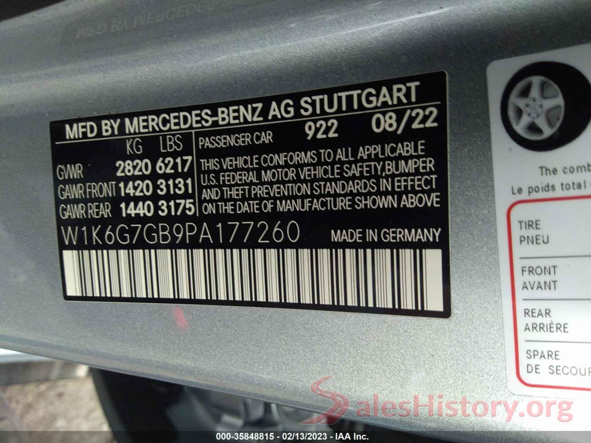 W1K6G7GB9PA177260 2023 MERCEDES-BENZ S-CLASS