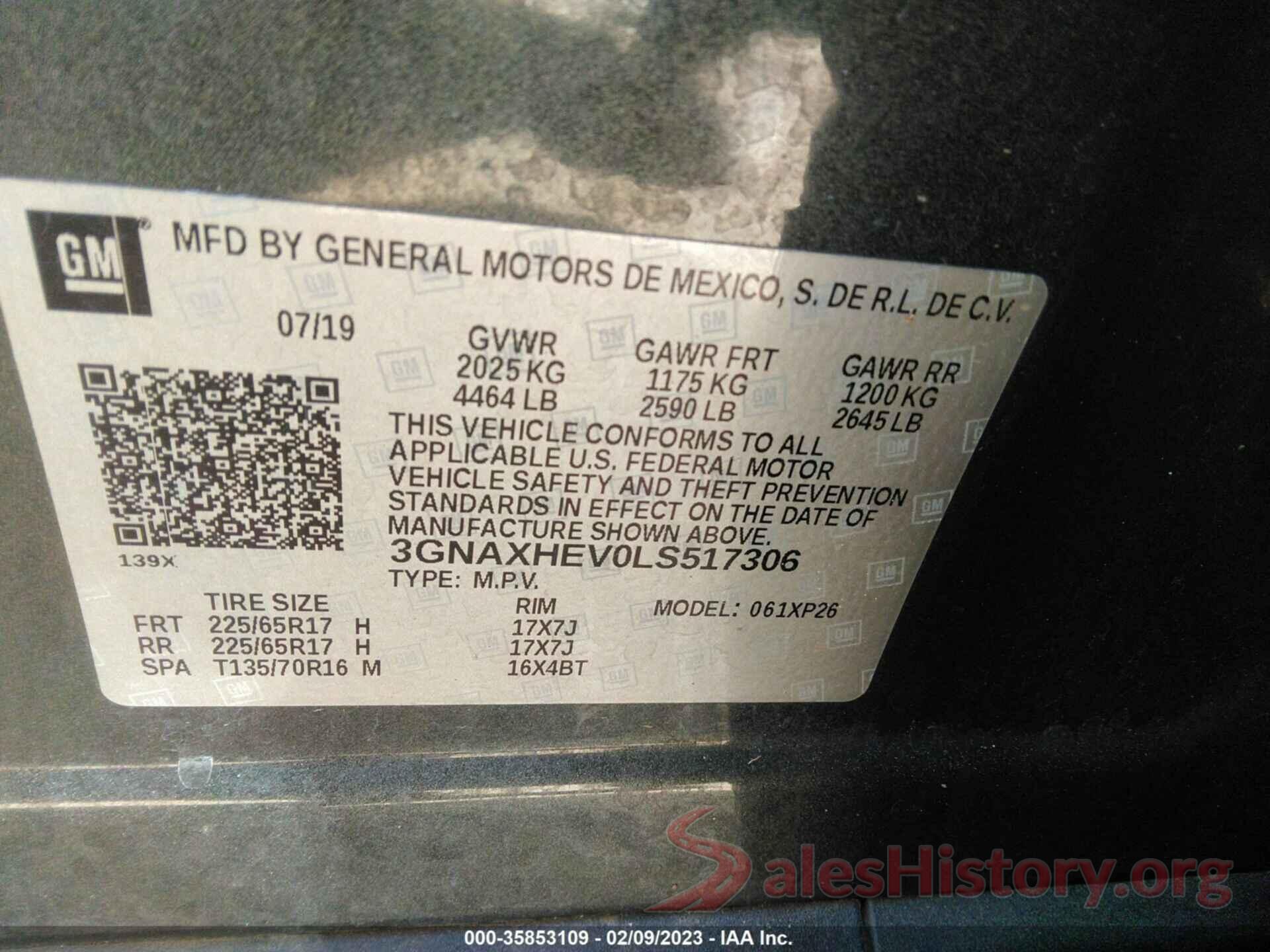 3GNAXHEV0LS517306 2020 CHEVROLET EQUINOX