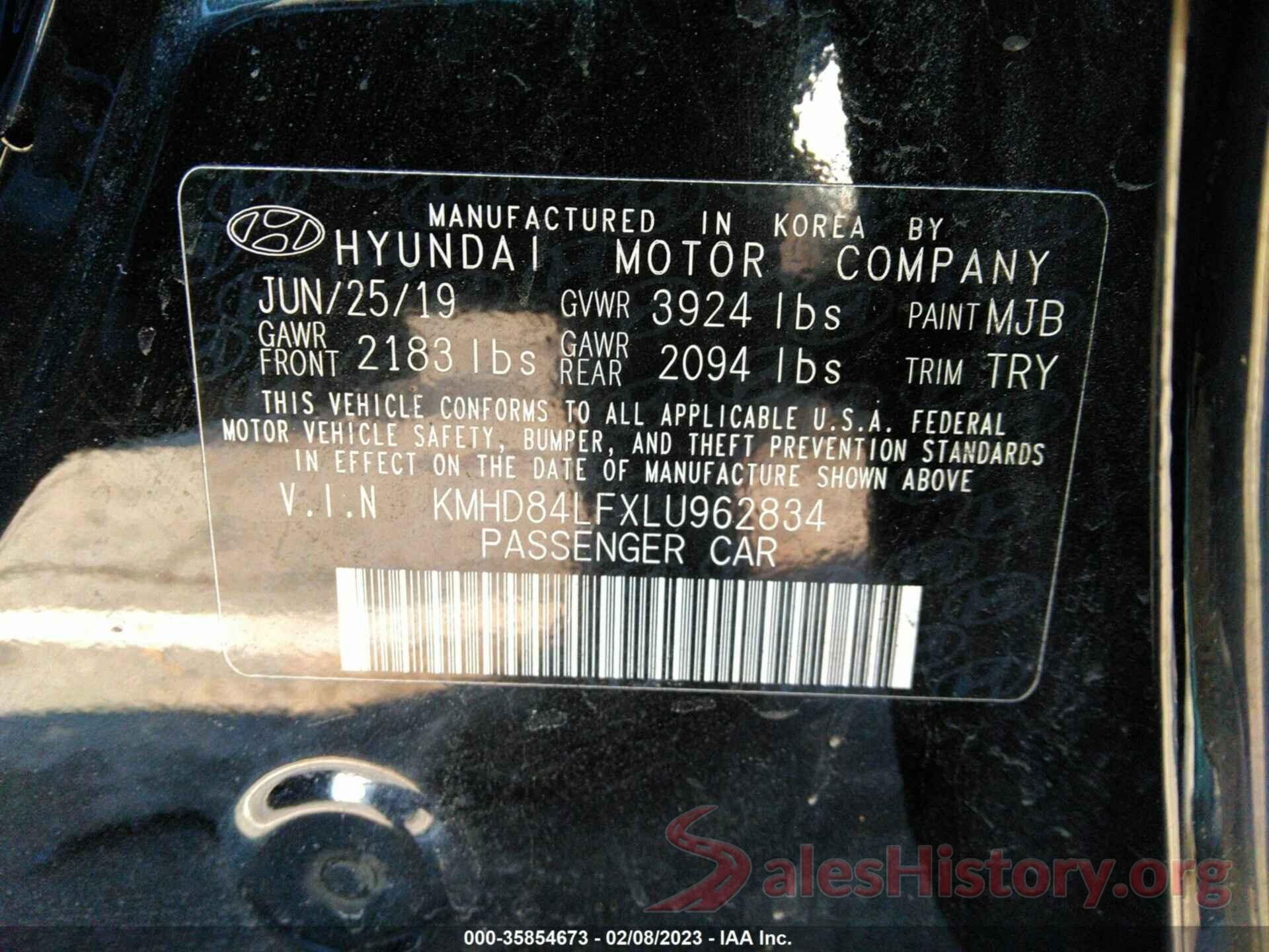 KMHD84LFXLU962834 2020 HYUNDAI ELANTRA