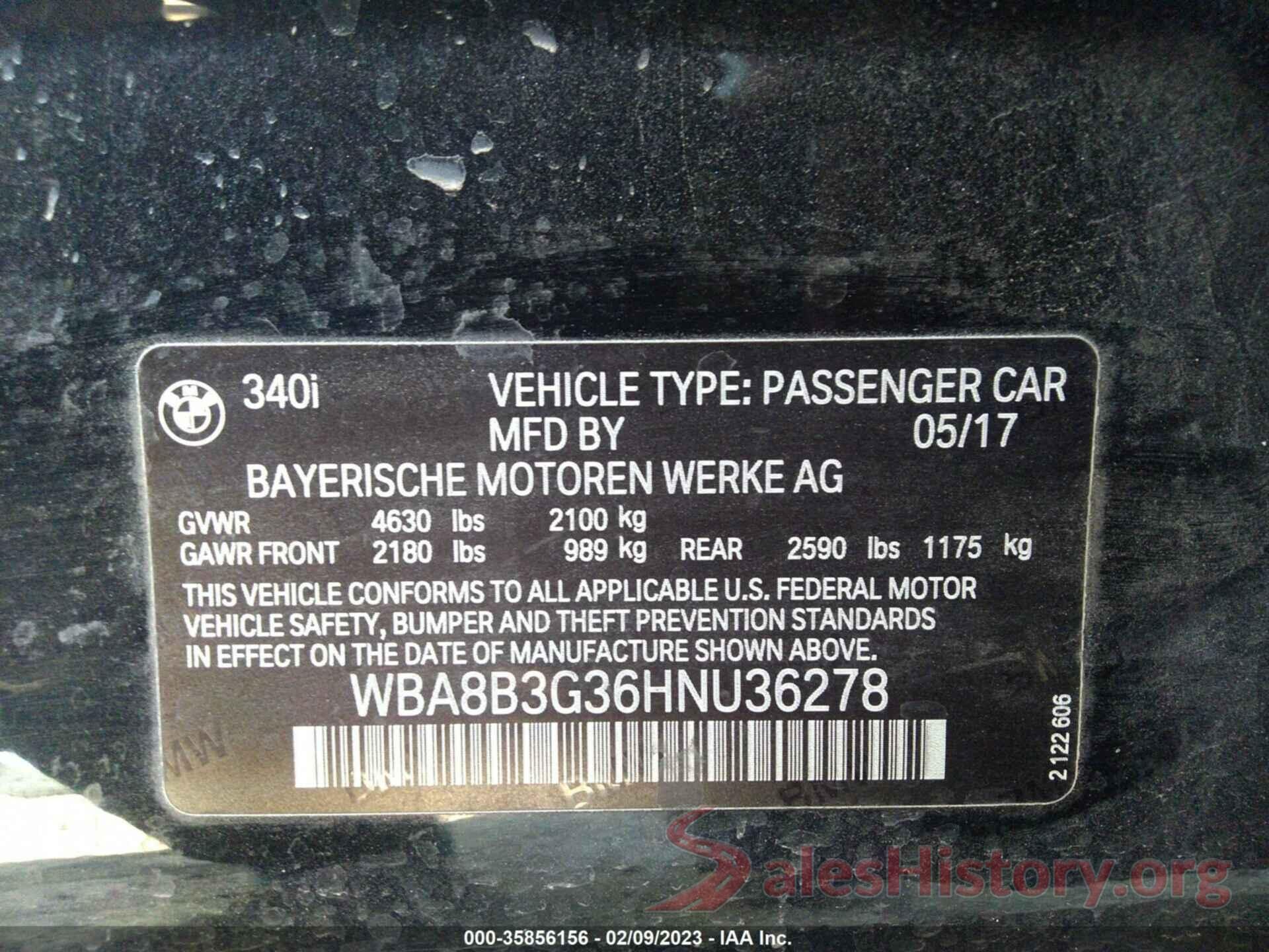 WBA8B3G36HNU36278 2017 BMW 3 SERIES