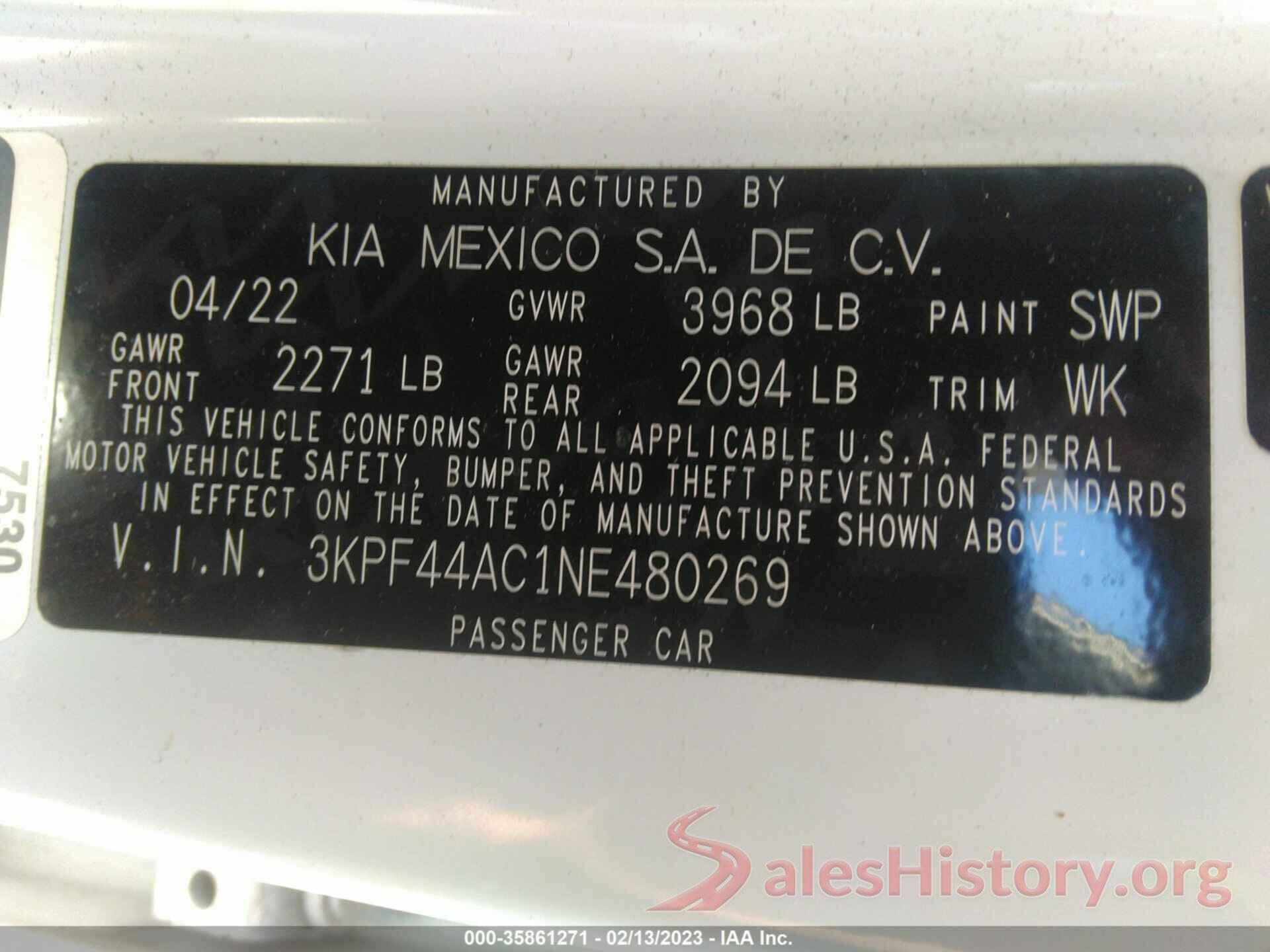 3KPF44AC1NE480269 2022 KIA FORTE