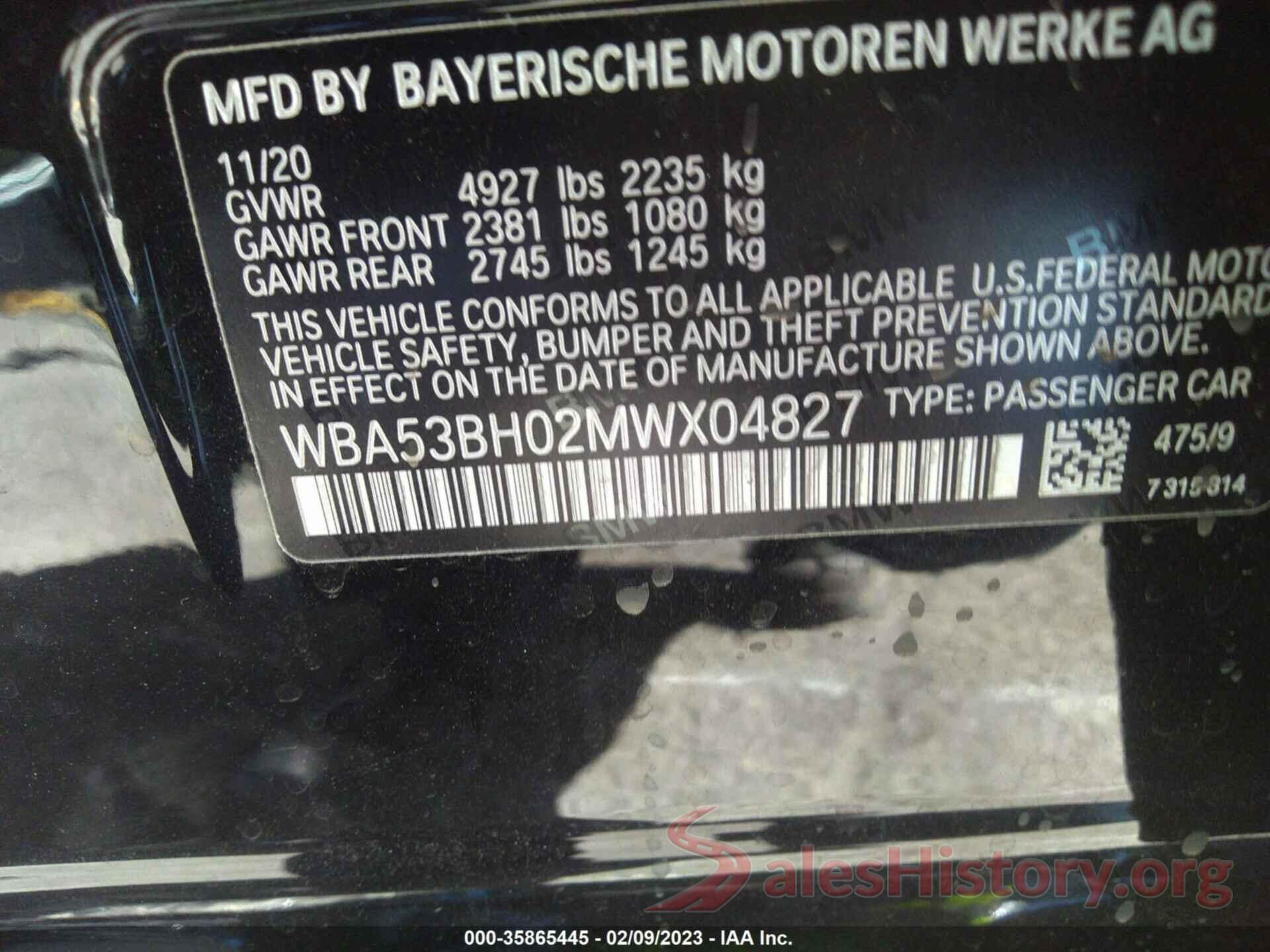 WBA53BH02MWX04827 2021 BMW 5 SERIES