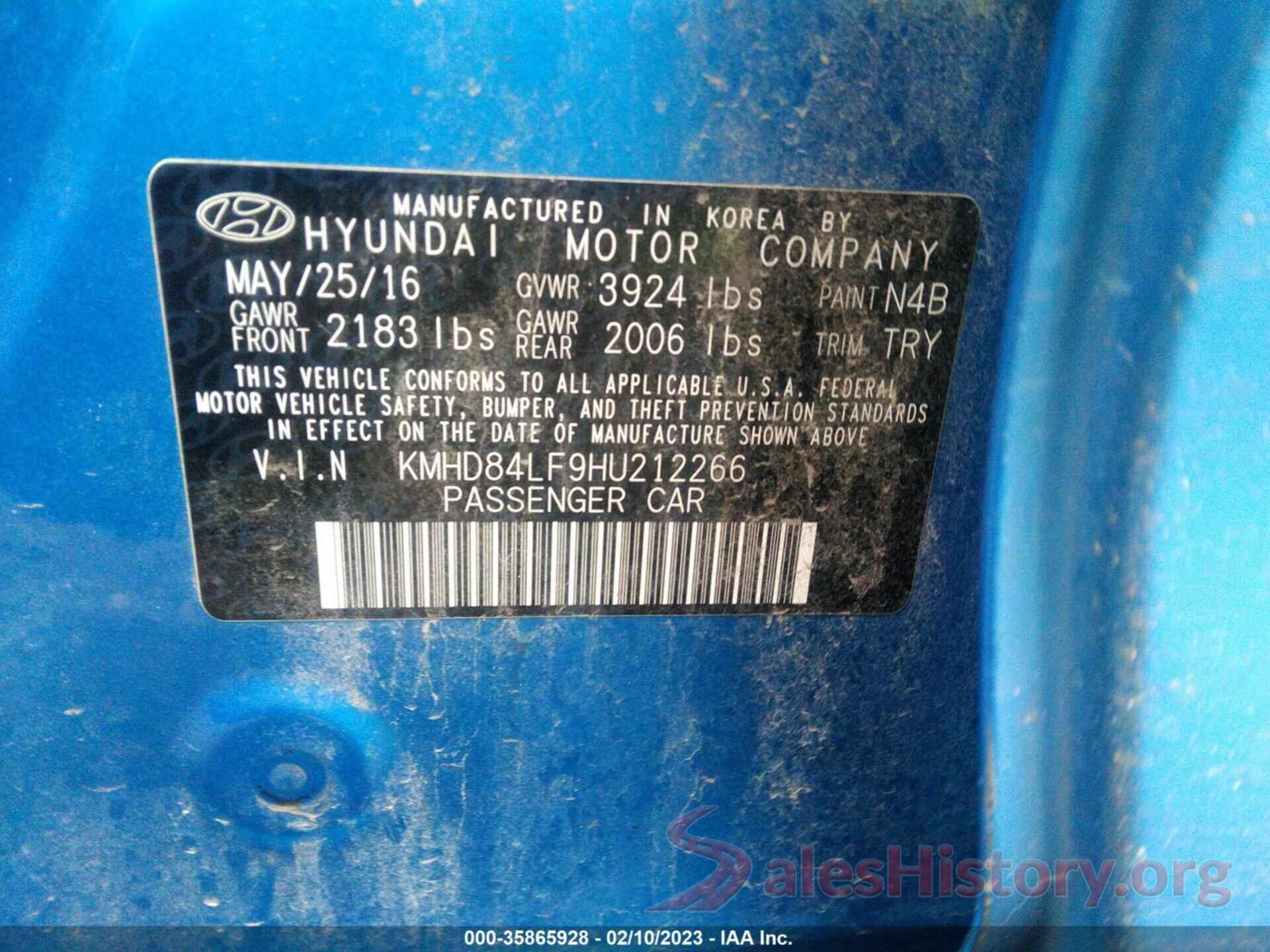 KMHD84LF9HU212266 2017 HYUNDAI ELANTRA