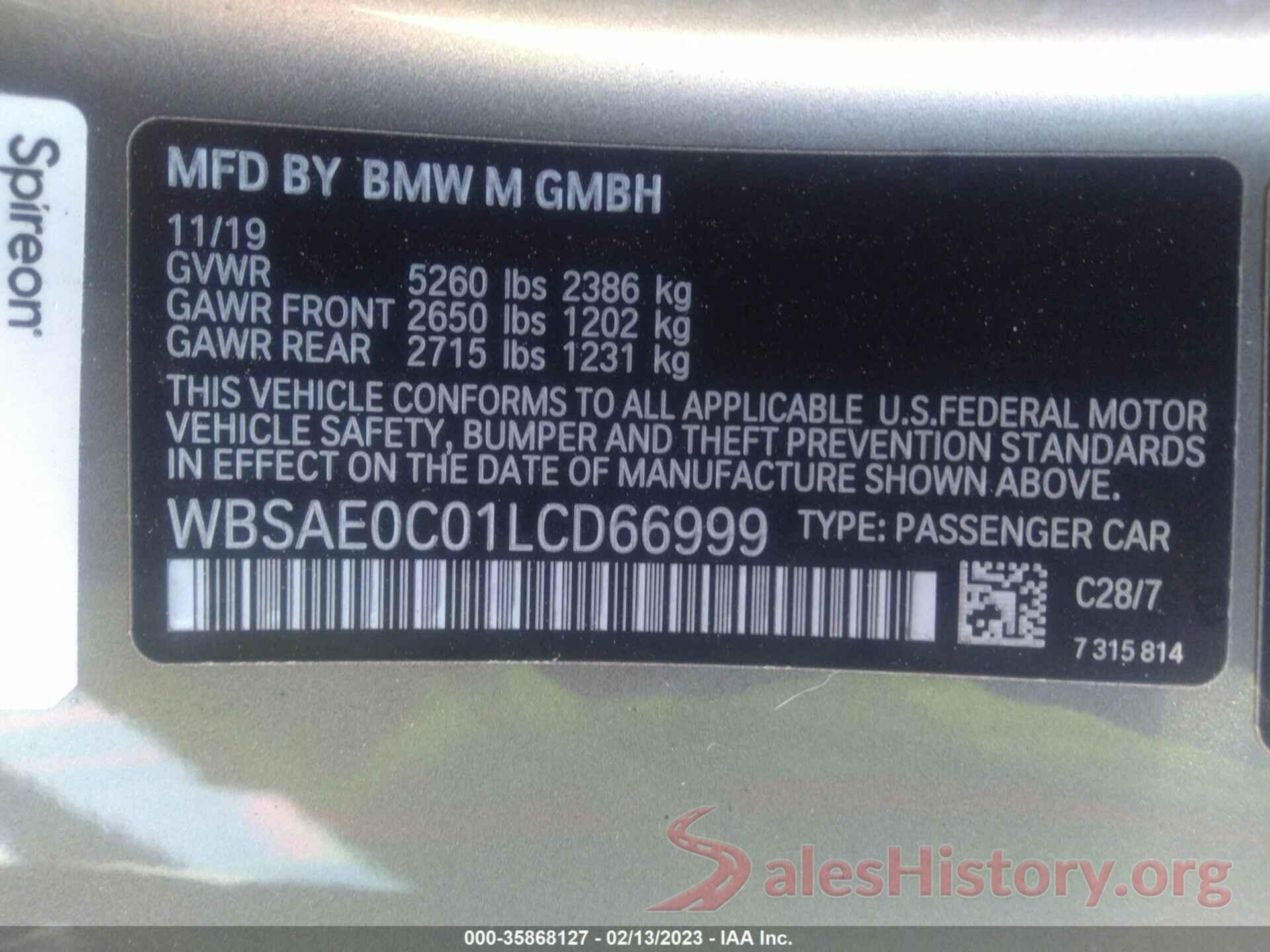 WBSAE0C01LCD66999 2020 BMW M8