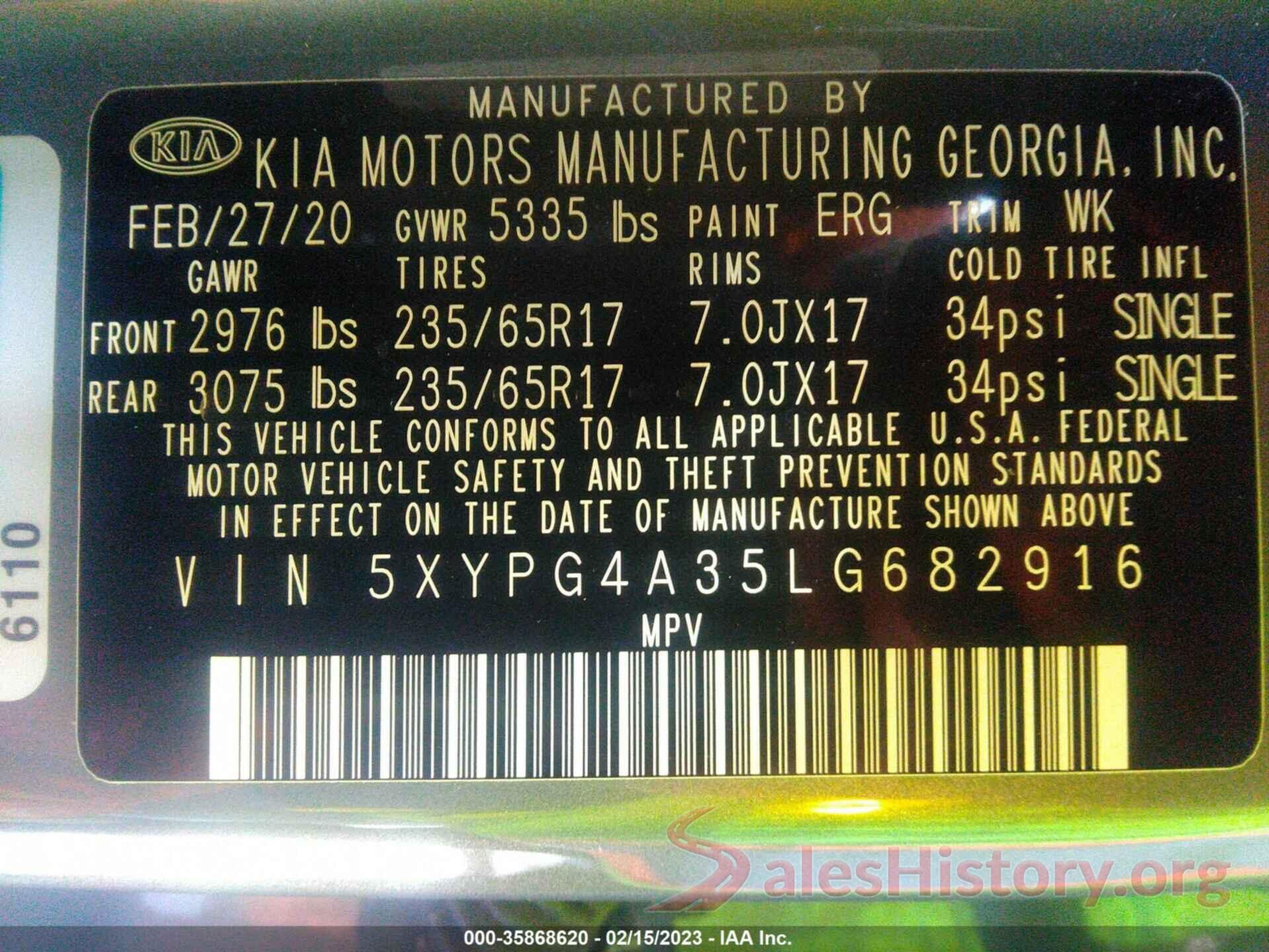 5XYPG4A35LG682916 2020 KIA SORENTO