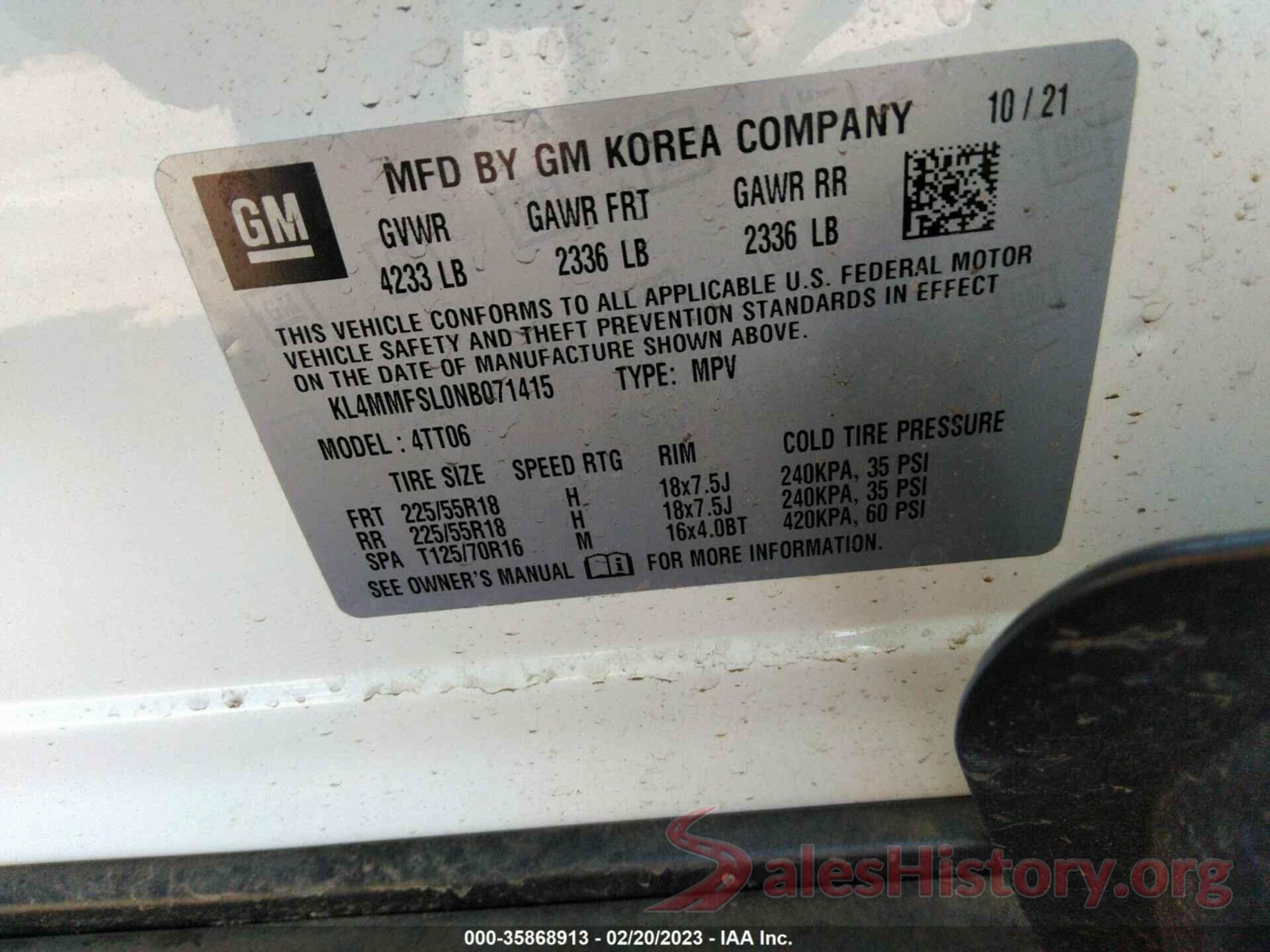 KL4MMFSL0NB071415 2022 BUICK ENCORE GX