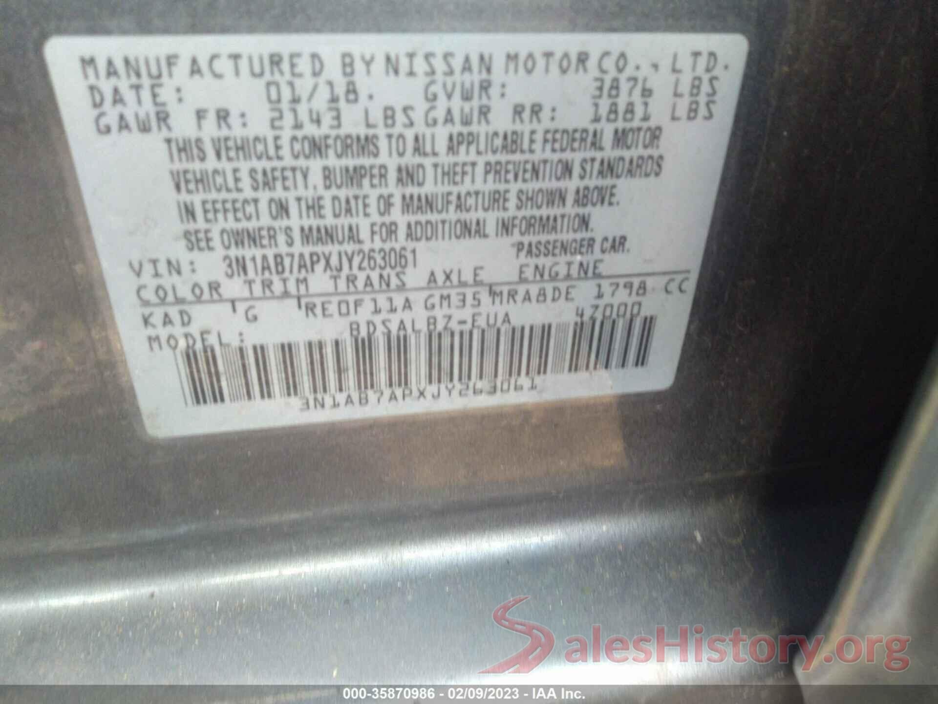 3N1AB7APXJY263061 2018 NISSAN SENTRA