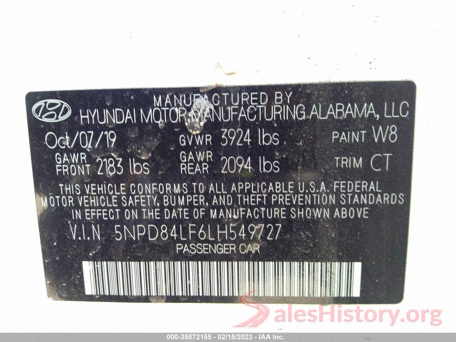 5NPD84LF6LH549727 2020 HYUNDAI ELANTRA