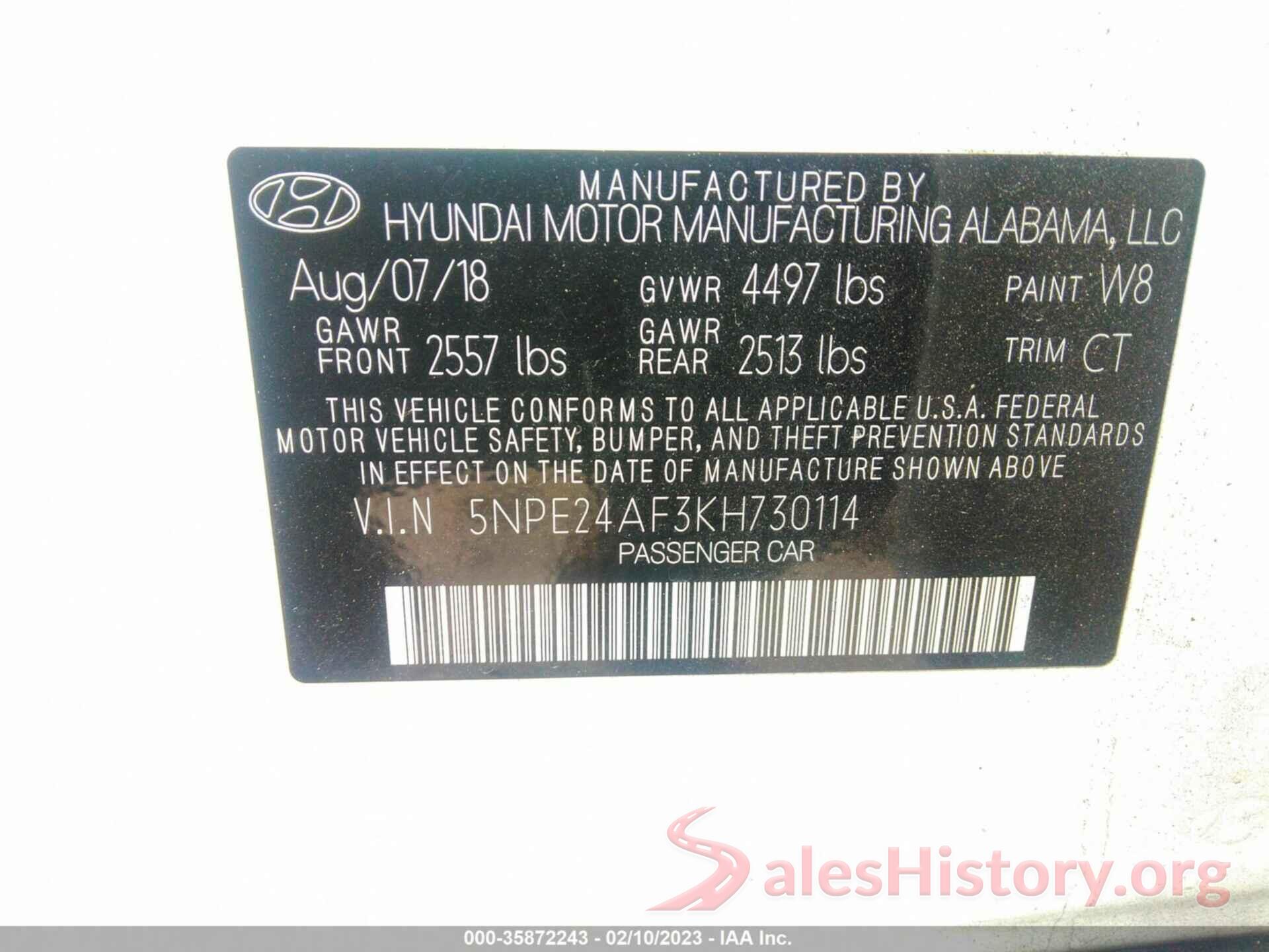 5NPE24AF3KH730114 2019 HYUNDAI SONATA