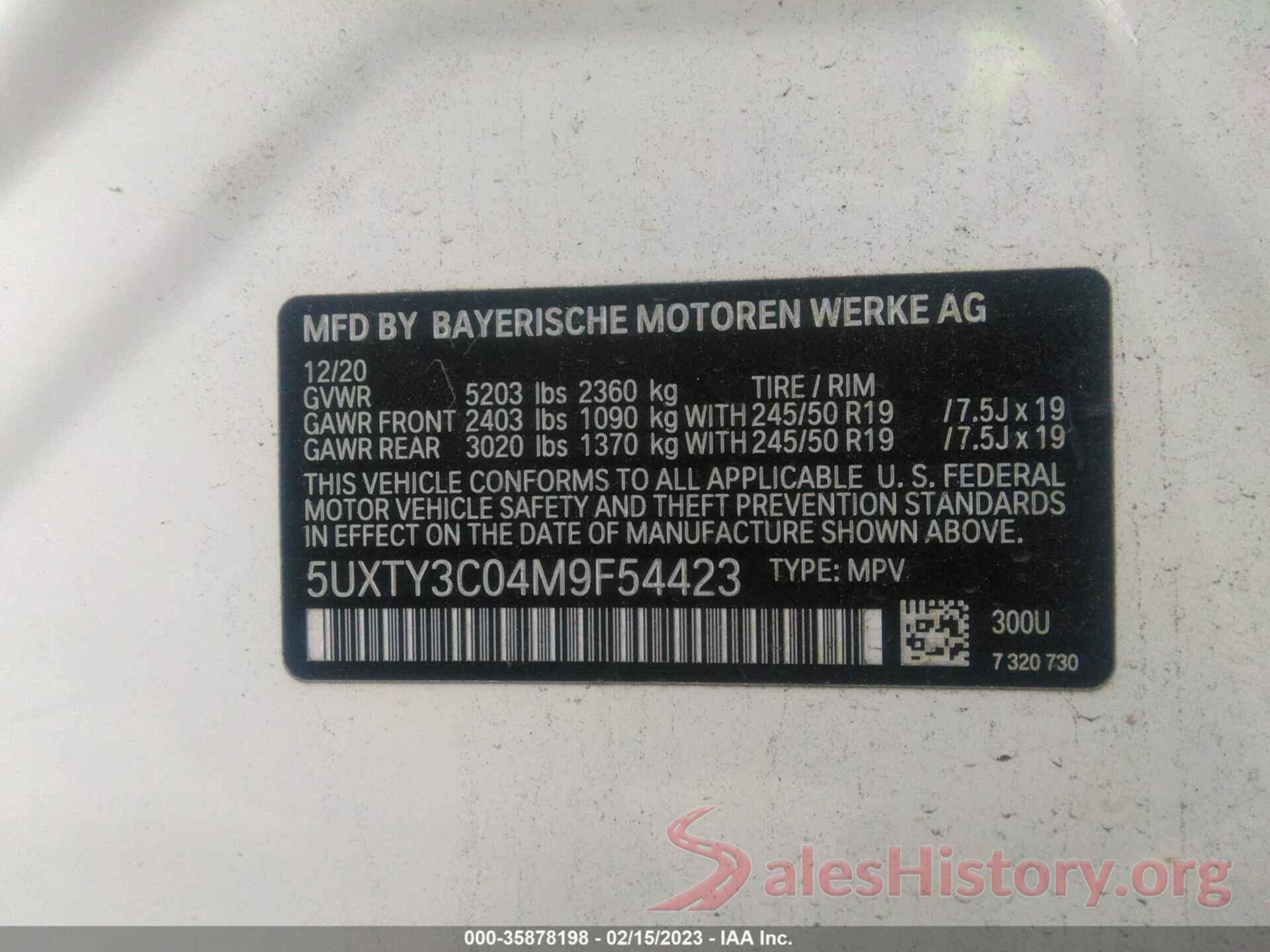 5UXTY3C04M9F54423 2021 BMW X3