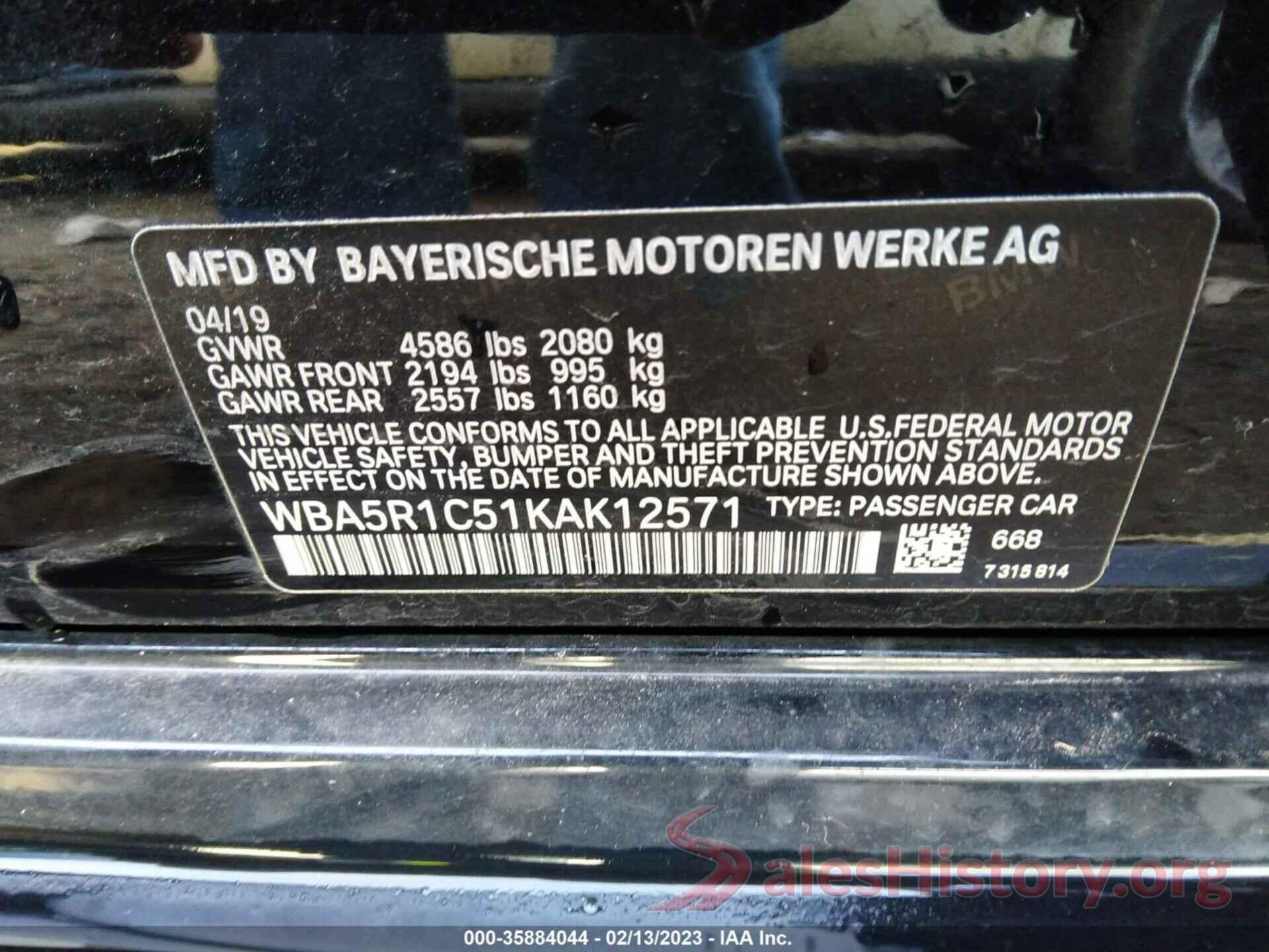 WBA5R1C51KAK12571 2019 BMW 3 SERIES