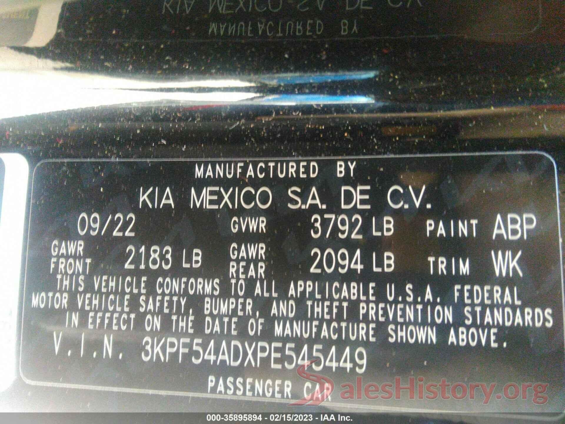 3KPF54ADXPE545449 2023 KIA FORTE