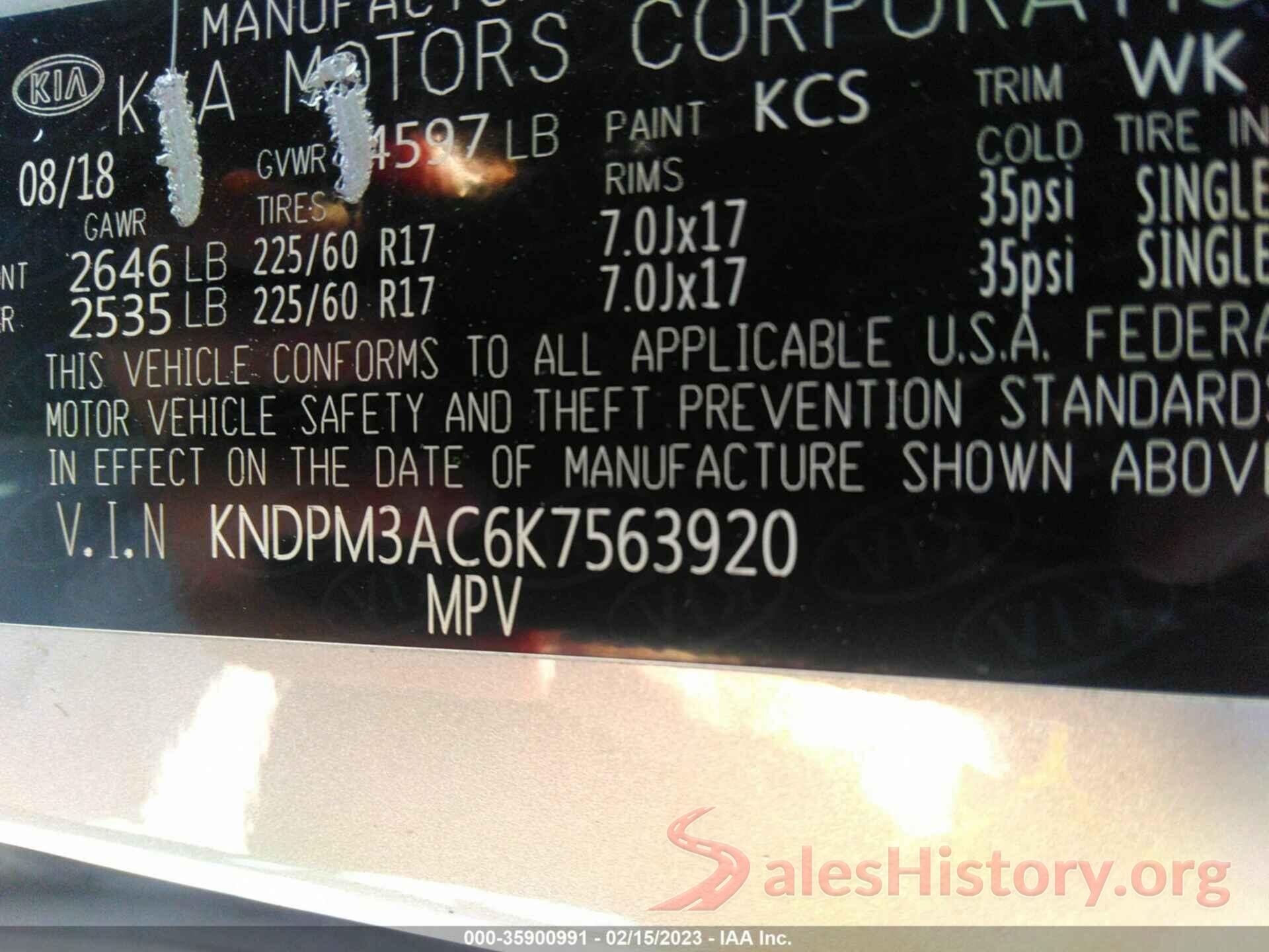 KNDPM3AC6K7563920 2019 KIA SPORTAGE