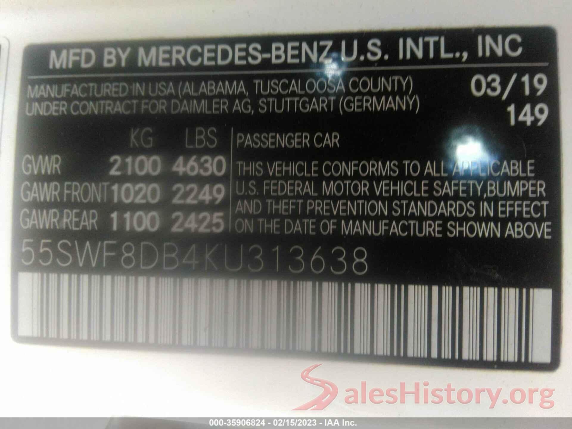 55SWF8DB4KU313638 2019 MERCEDES-BENZ C-CLASS