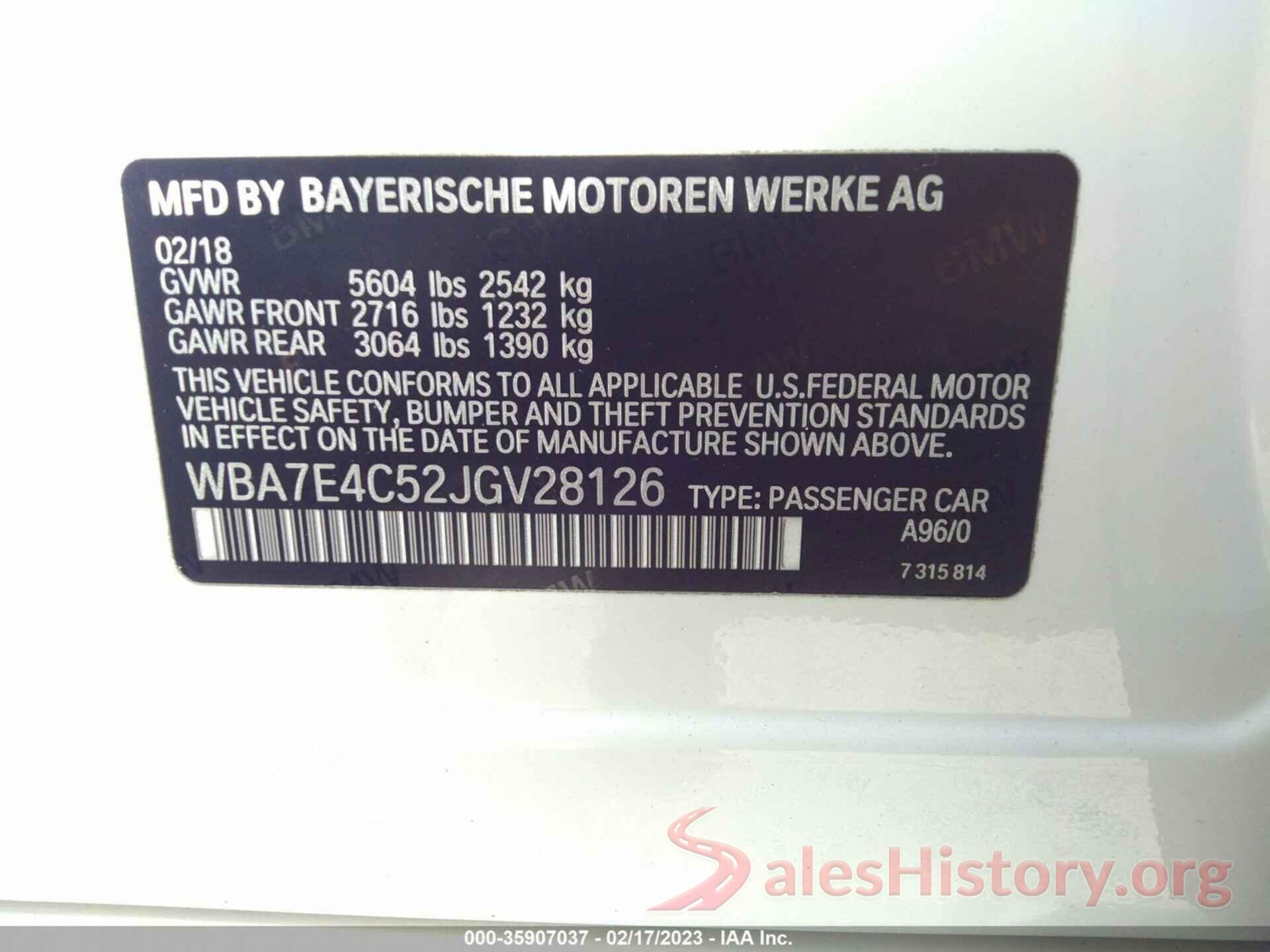 WBA7E4C52JGV28126 2018 BMW 7 SERIES