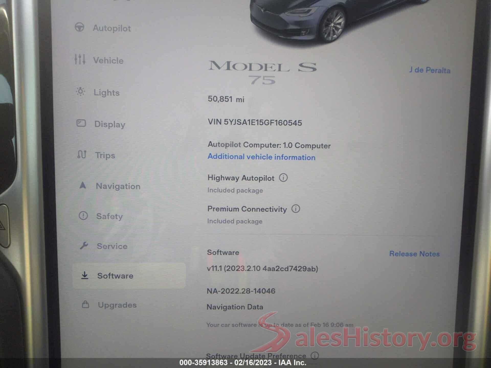 5YJSA1E15GF160545 2016 TESLA MODEL S