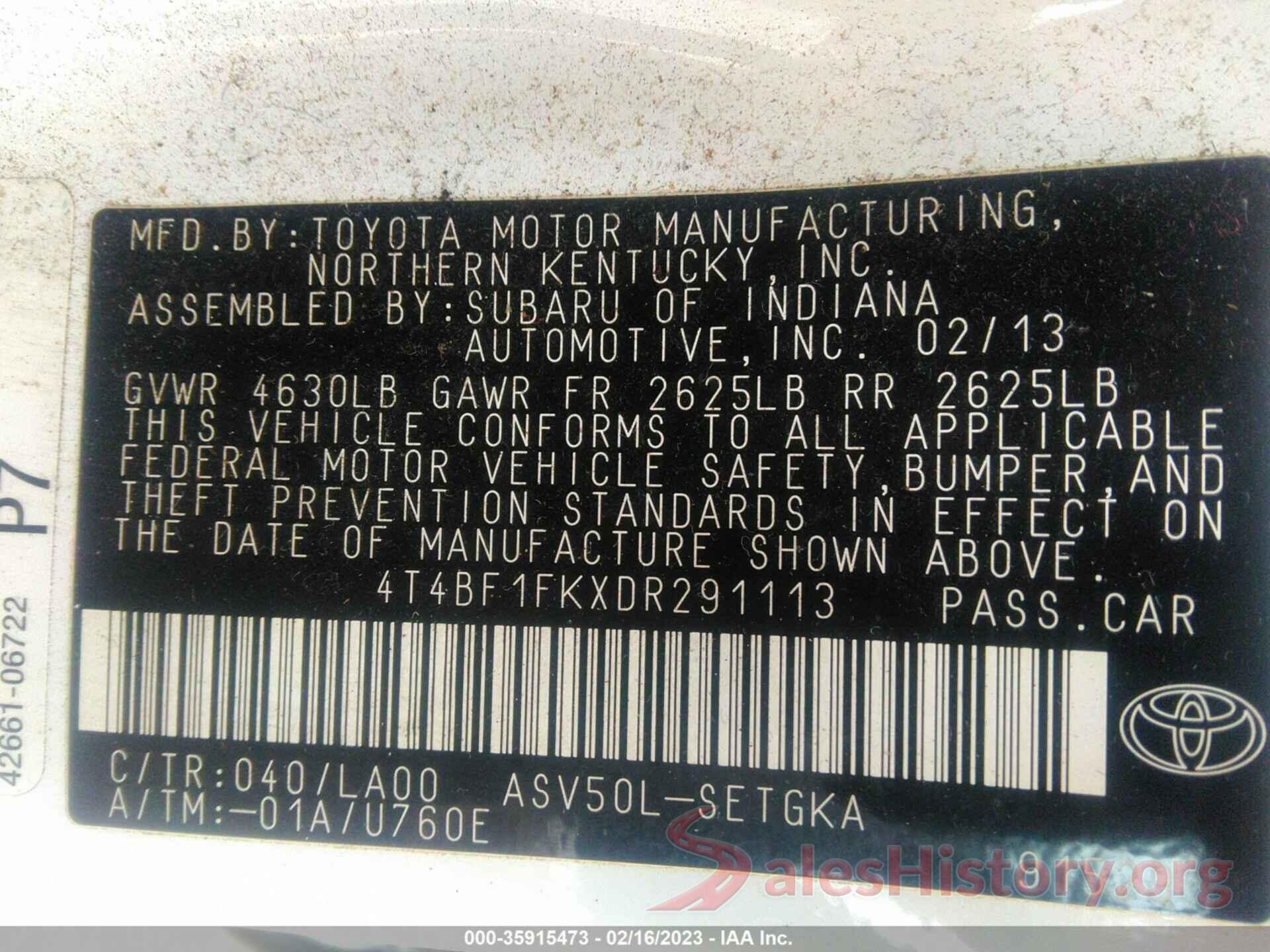 4T4BF1FKXDR291113 2013 TOYOTA CAMRY