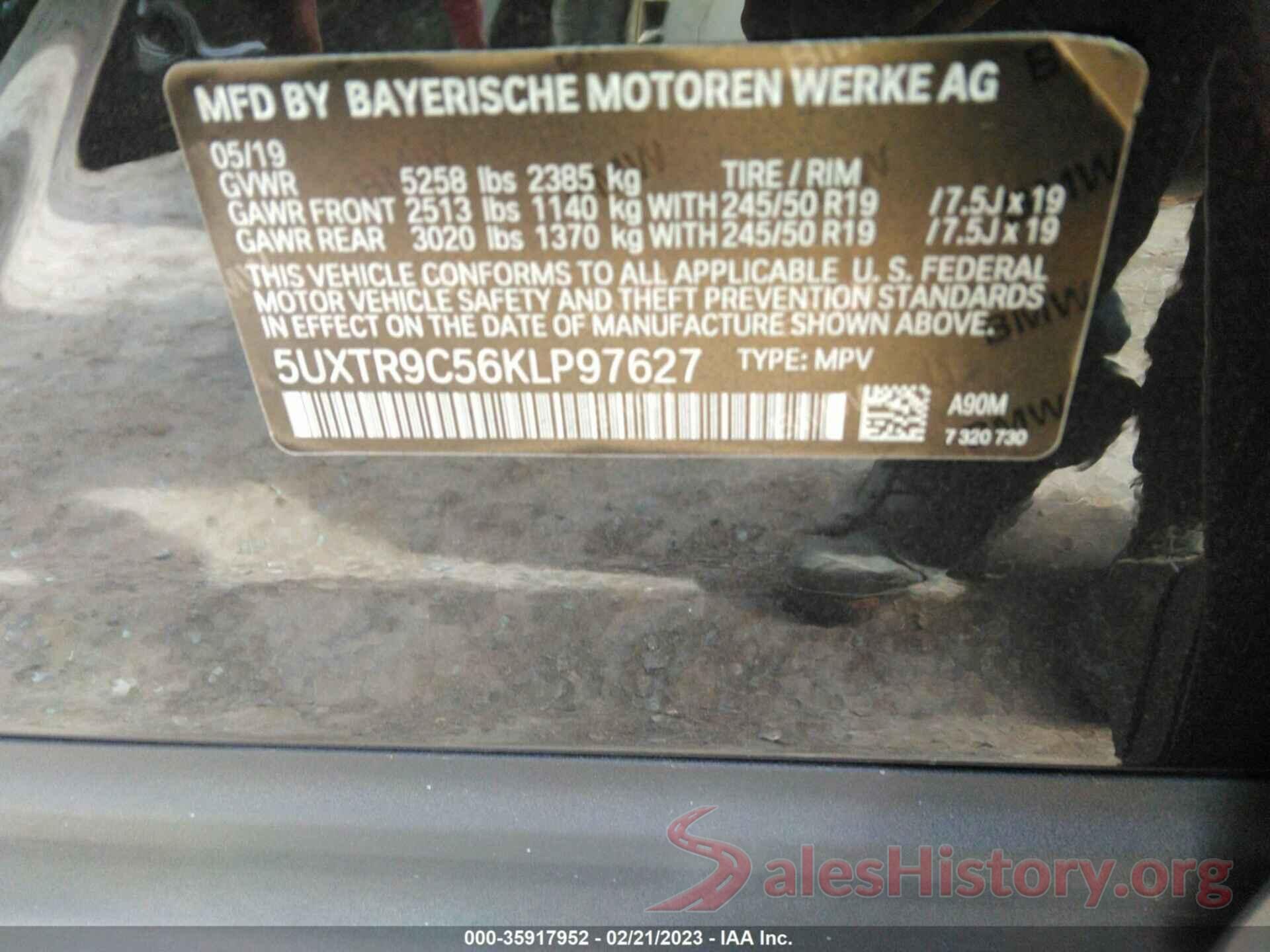 5UXTR9C56KLP97627 2019 BMW X3