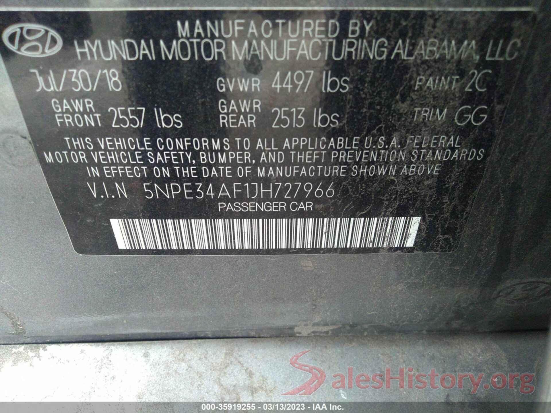 5NPE34AF1JH727966 2018 HYUNDAI SONATA