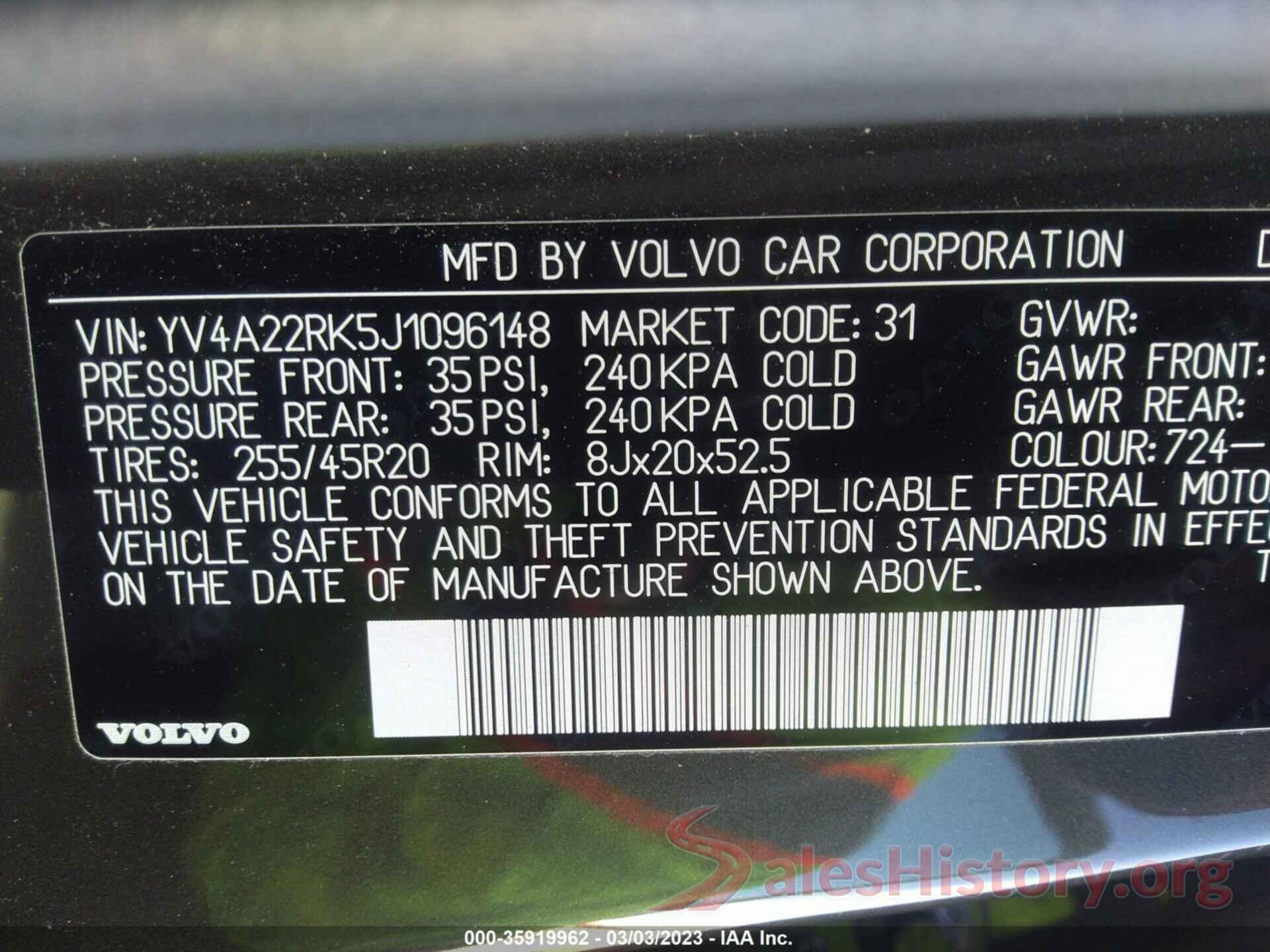 YV4A22RK5J1096148 2018 VOLVO XC60