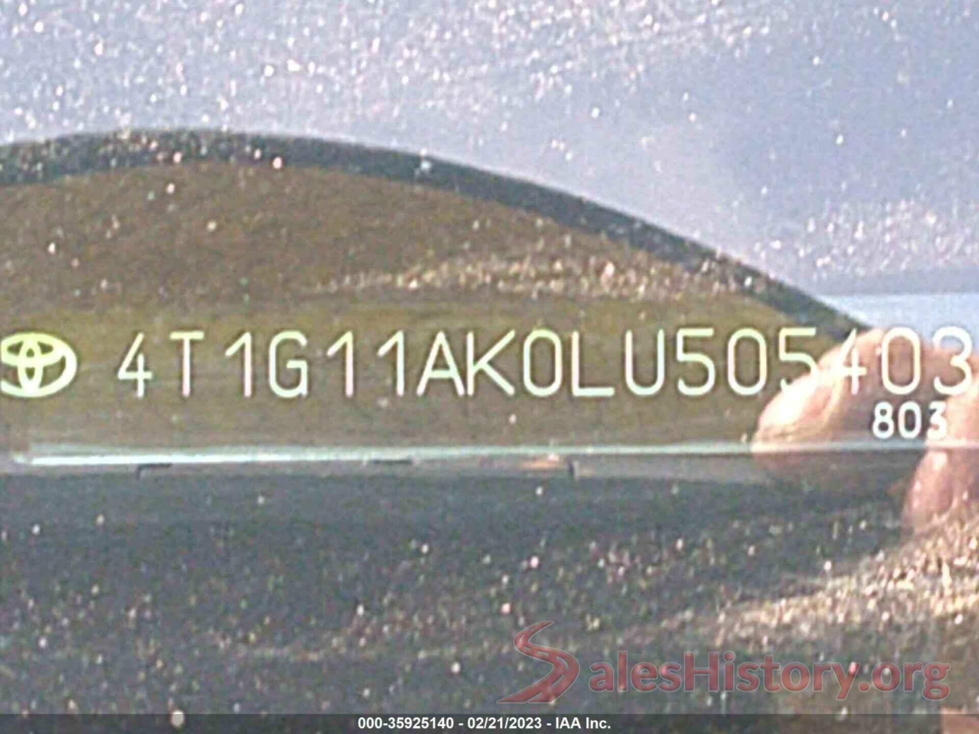 4T1G11AK0LU505403 2020 TOYOTA CAMRY