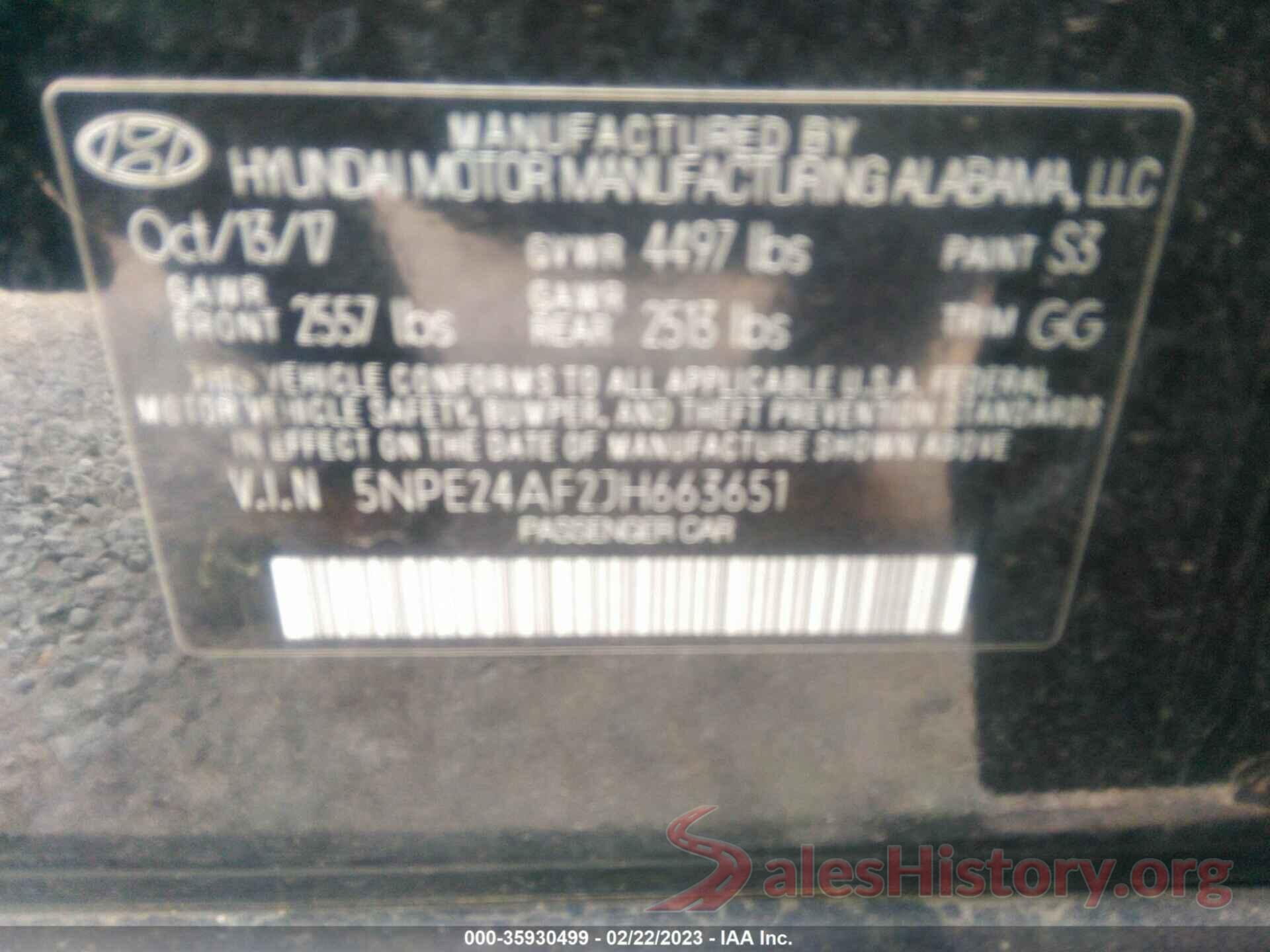 5NPE24AF2JH663651 2018 HYUNDAI SONATA