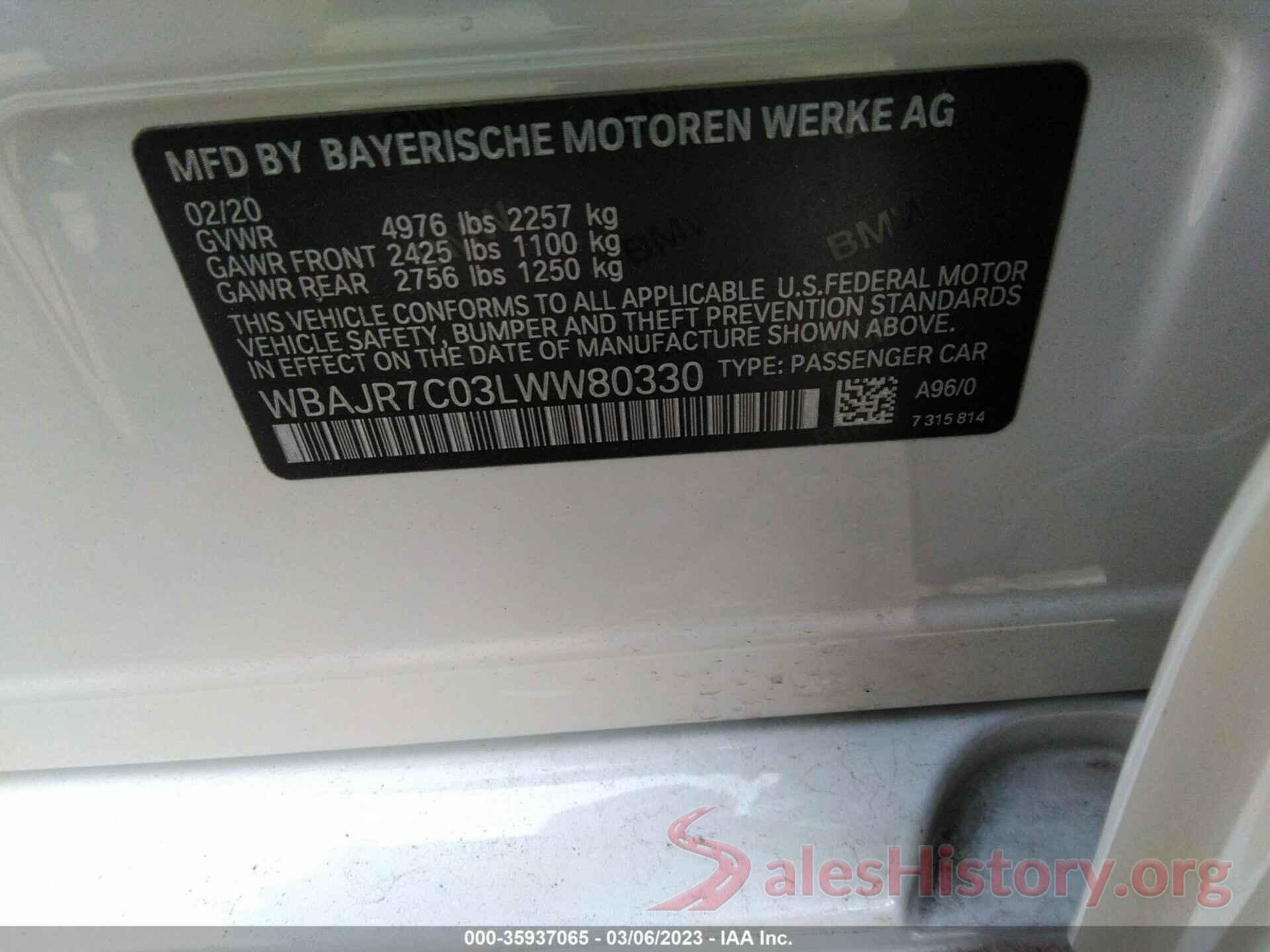 WBAJR7C03LWW80330 2020 BMW 5 SERIES