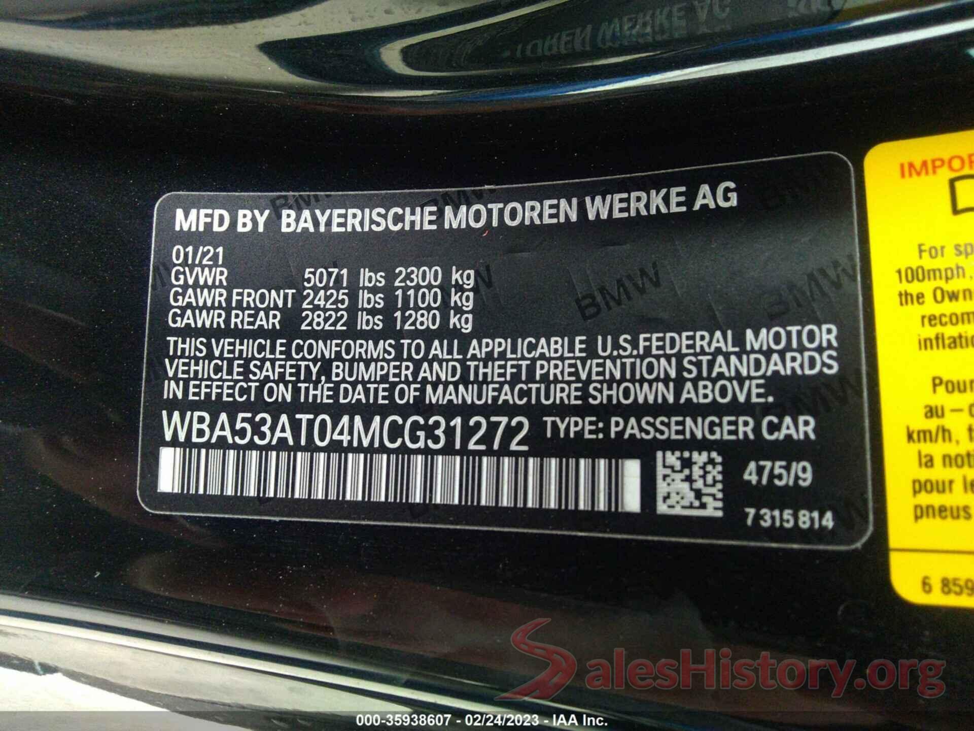 WBA53AT04MCG31272 2021 BMW 4 SERIES