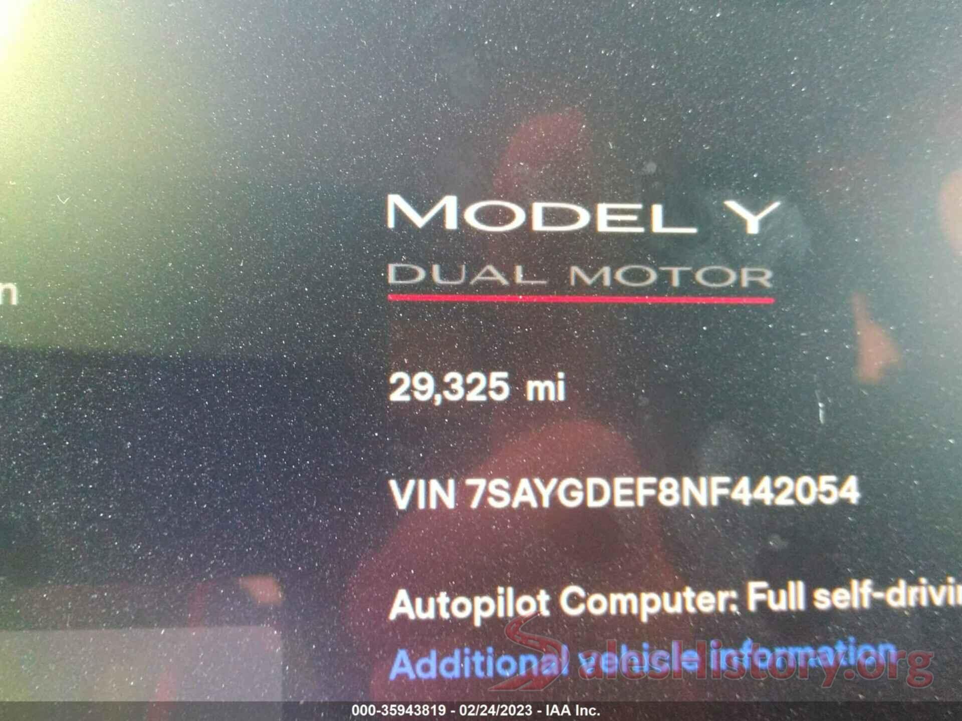 7SAYGDEF8NF442054 2022 TESLA MODEL Y