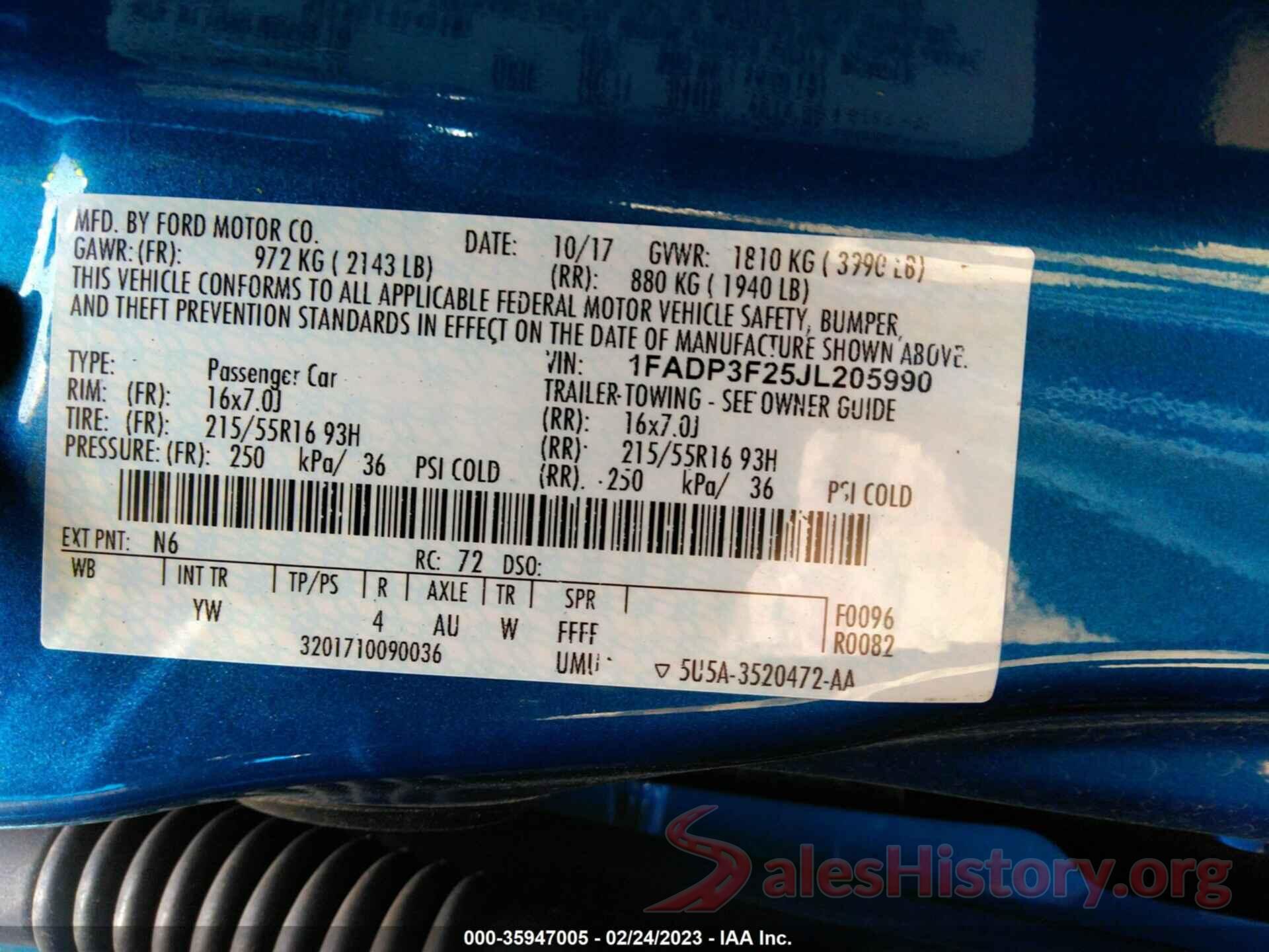 1FADP3F25JL205990 2018 FORD FOCUS