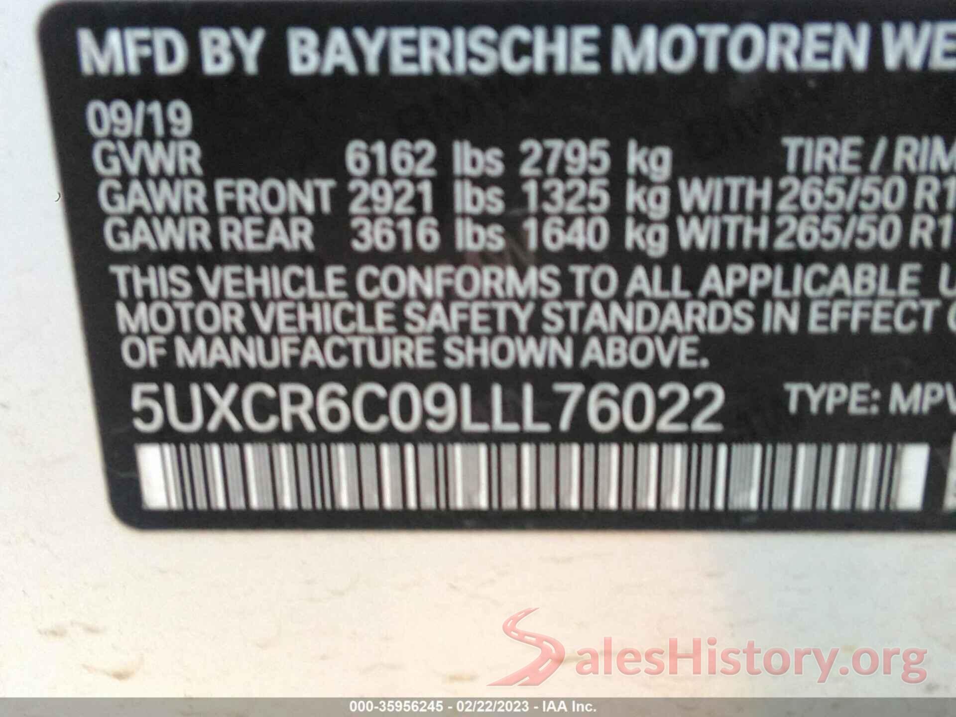 5UXCR6C09LLL76022 2020 BMW X5