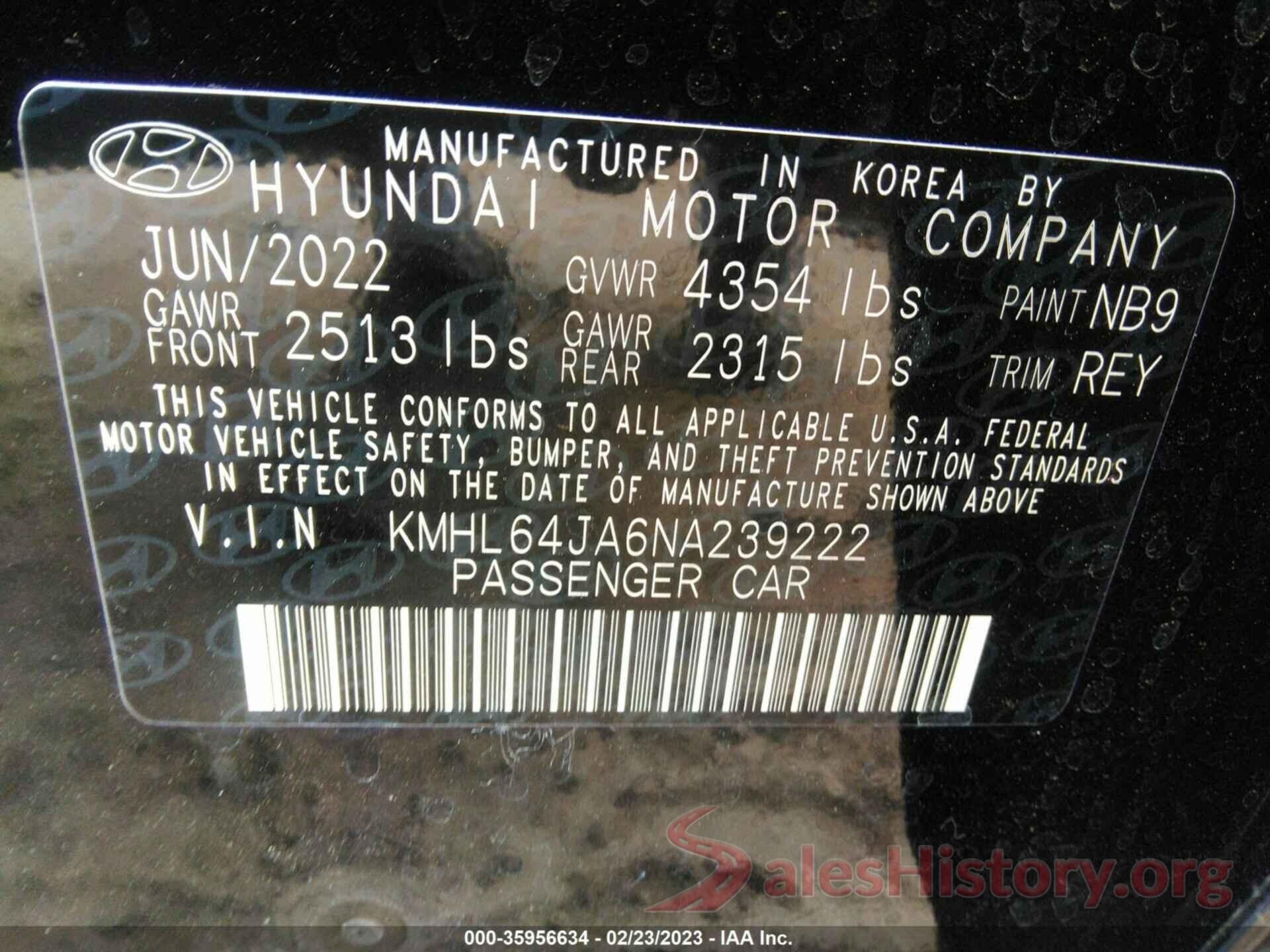 KMHL64JA6NA239222 2022 HYUNDAI SONATA