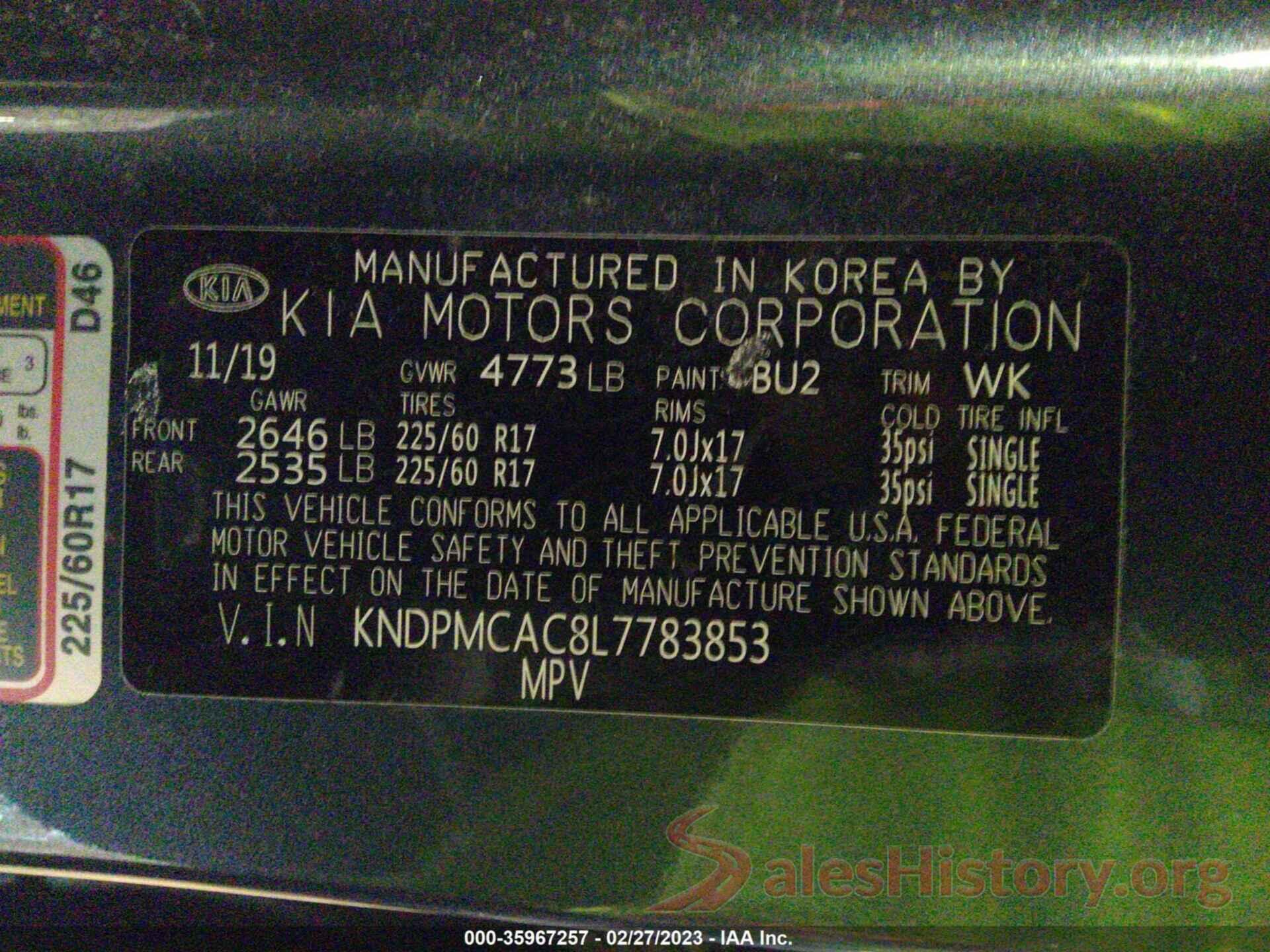 KNDPMCAC8L7783853 2020 KIA SPORTAGE