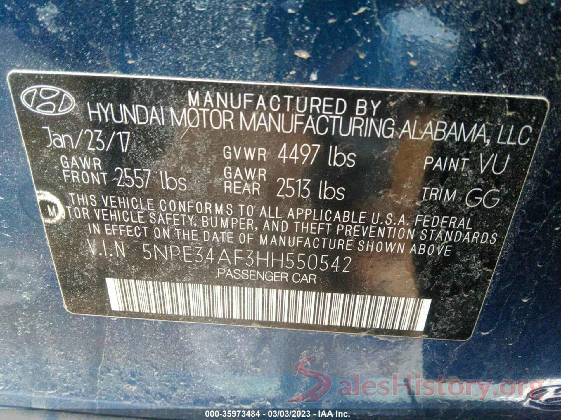 5NPE34AF3HH550542 2017 HYUNDAI SONATA